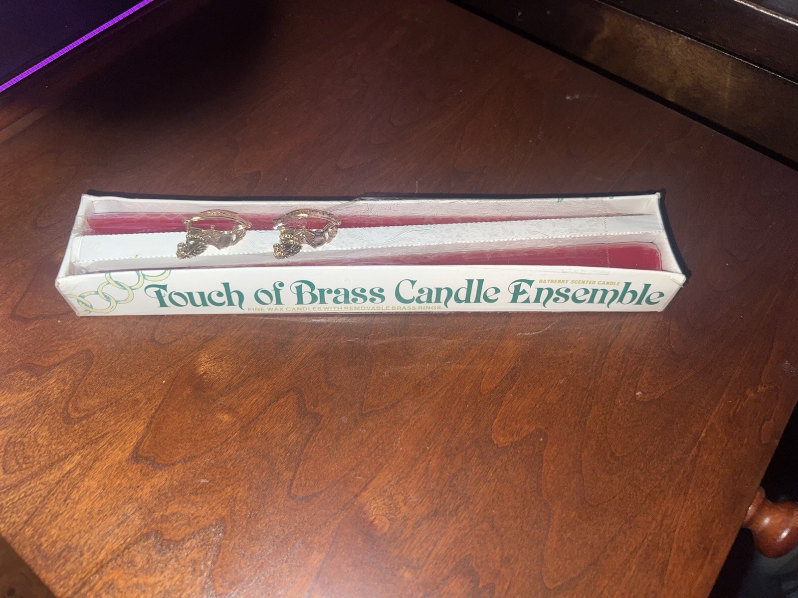 Touch of Brass Candle Ensemble Red & White Taper Candles Brass Decor 2-Pack