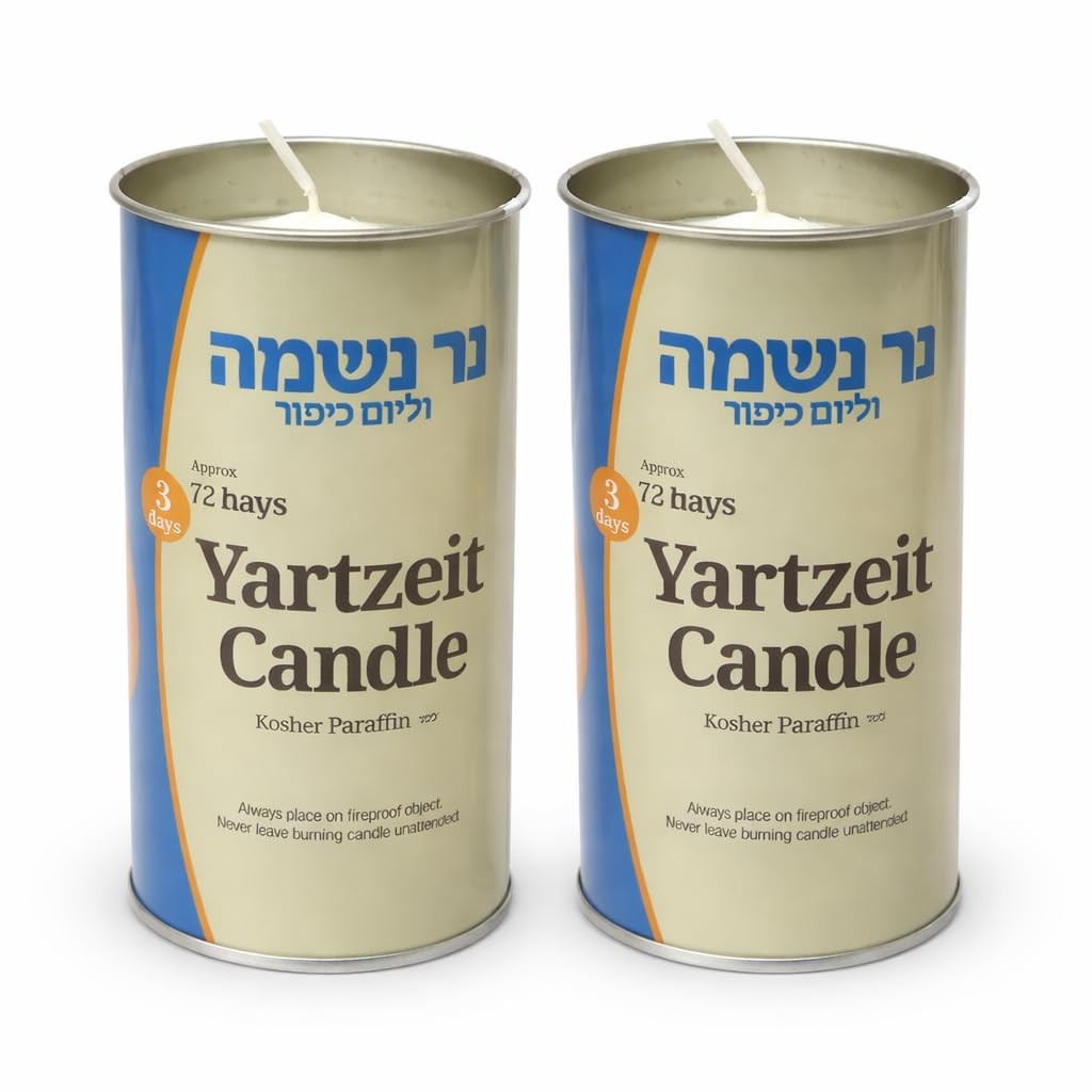 2 PCS 3 Day Yahrzeit Memorial Candles 72 Hour Kosher Jewish Tin Paraffin Wax