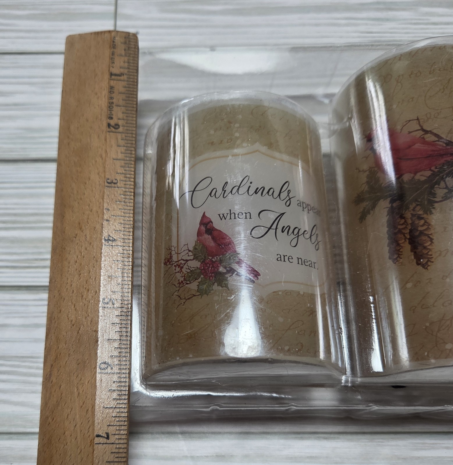 Set of 3 Candles LED Flameless Wax Pillars Cardinal Birds AAA Battery Operated