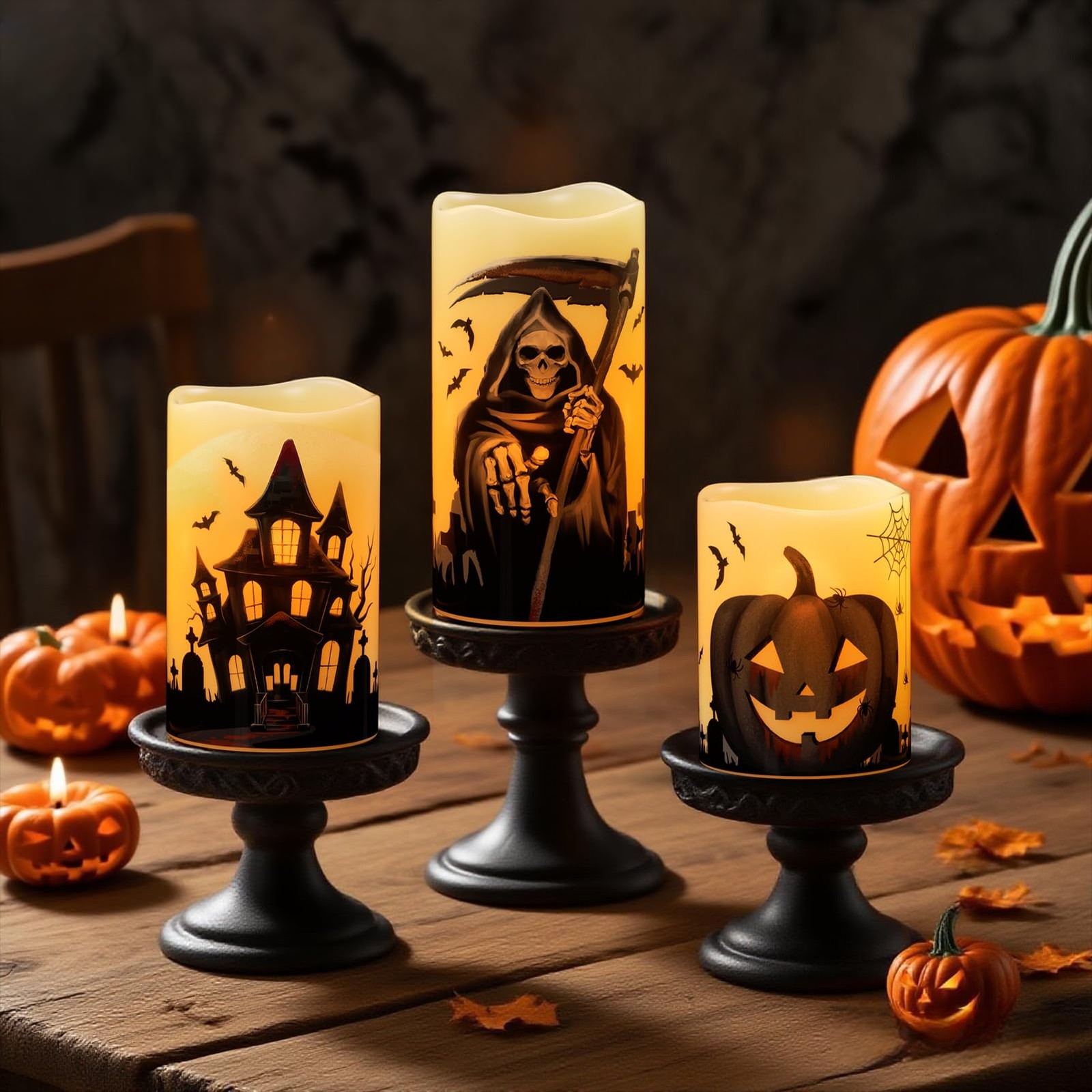Wondise Halloween Flameless Flickering Candles with 6 Hour Timer, Battery Operat