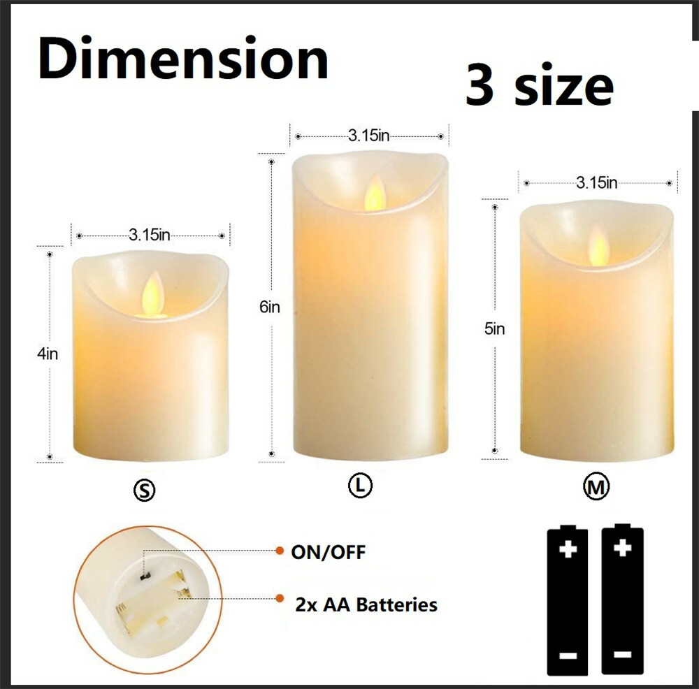 LED Flameless Candles Wax Pillar Battery Operated Candle Remote Control Timer