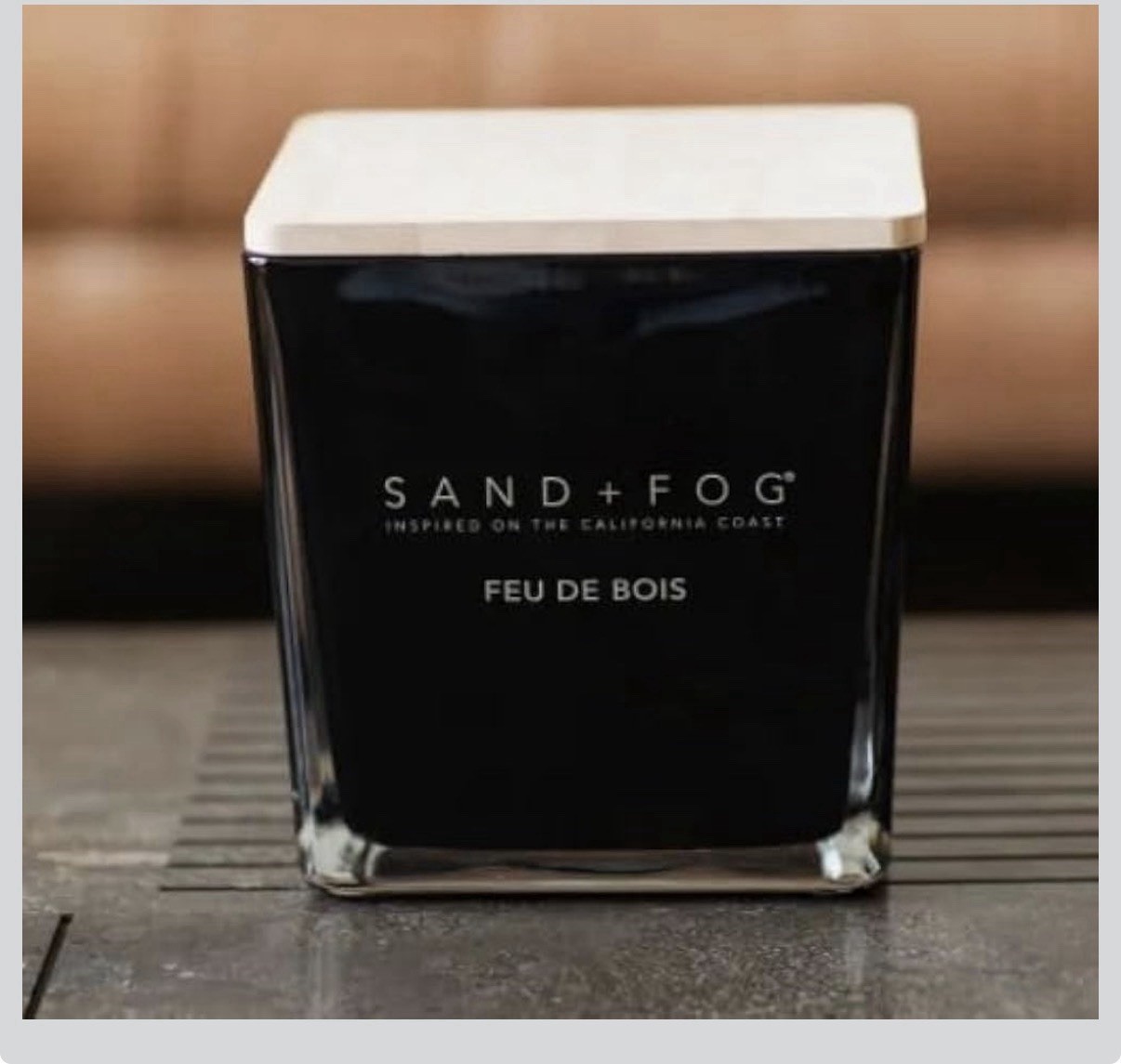Sand + Fog Feu De Bois Black Square Glass Jar Candle 6.25in x 5.875in
