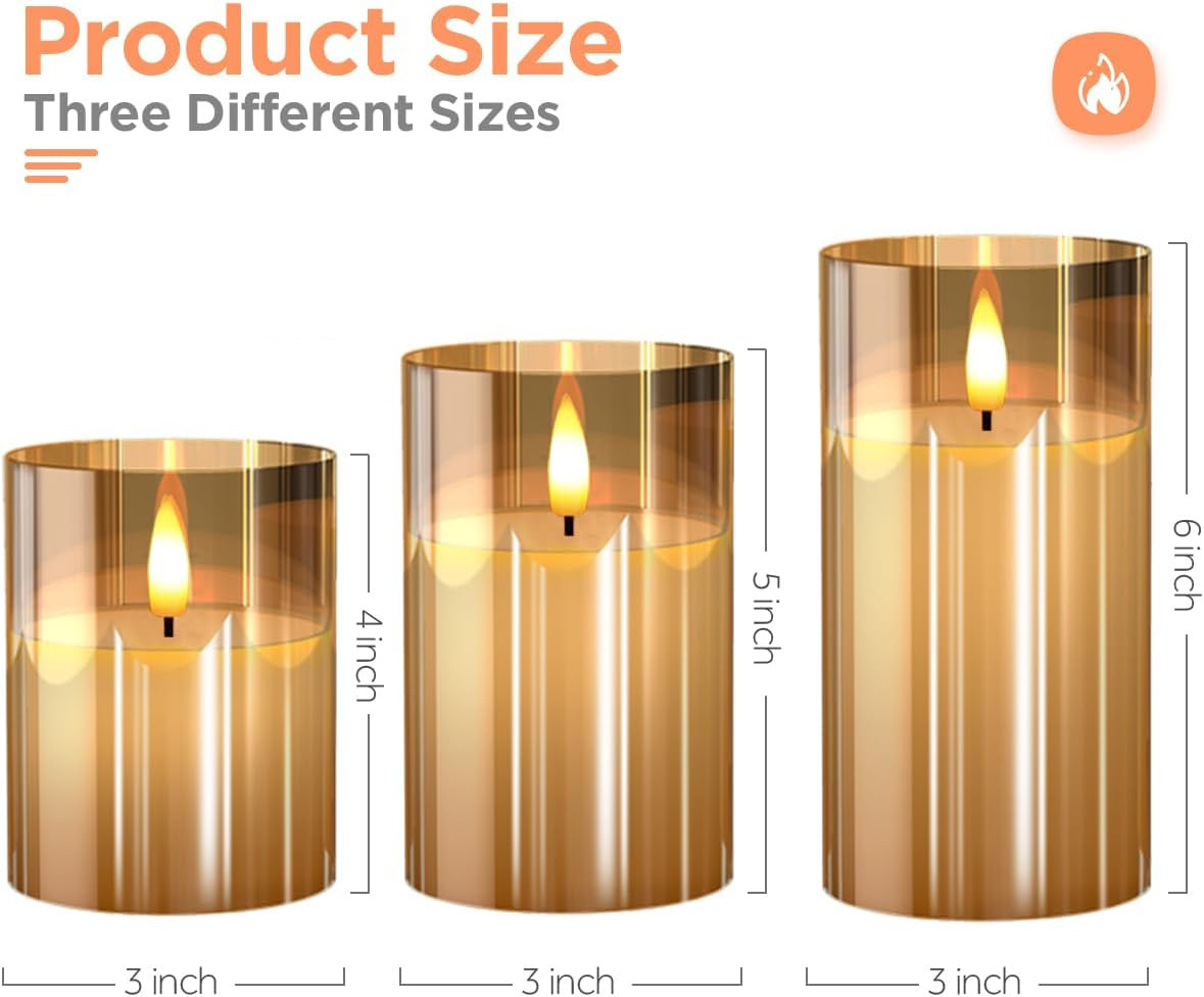 Glass Battery Operated LED Flameless Candles with Remote and Timer, Real Wax Can