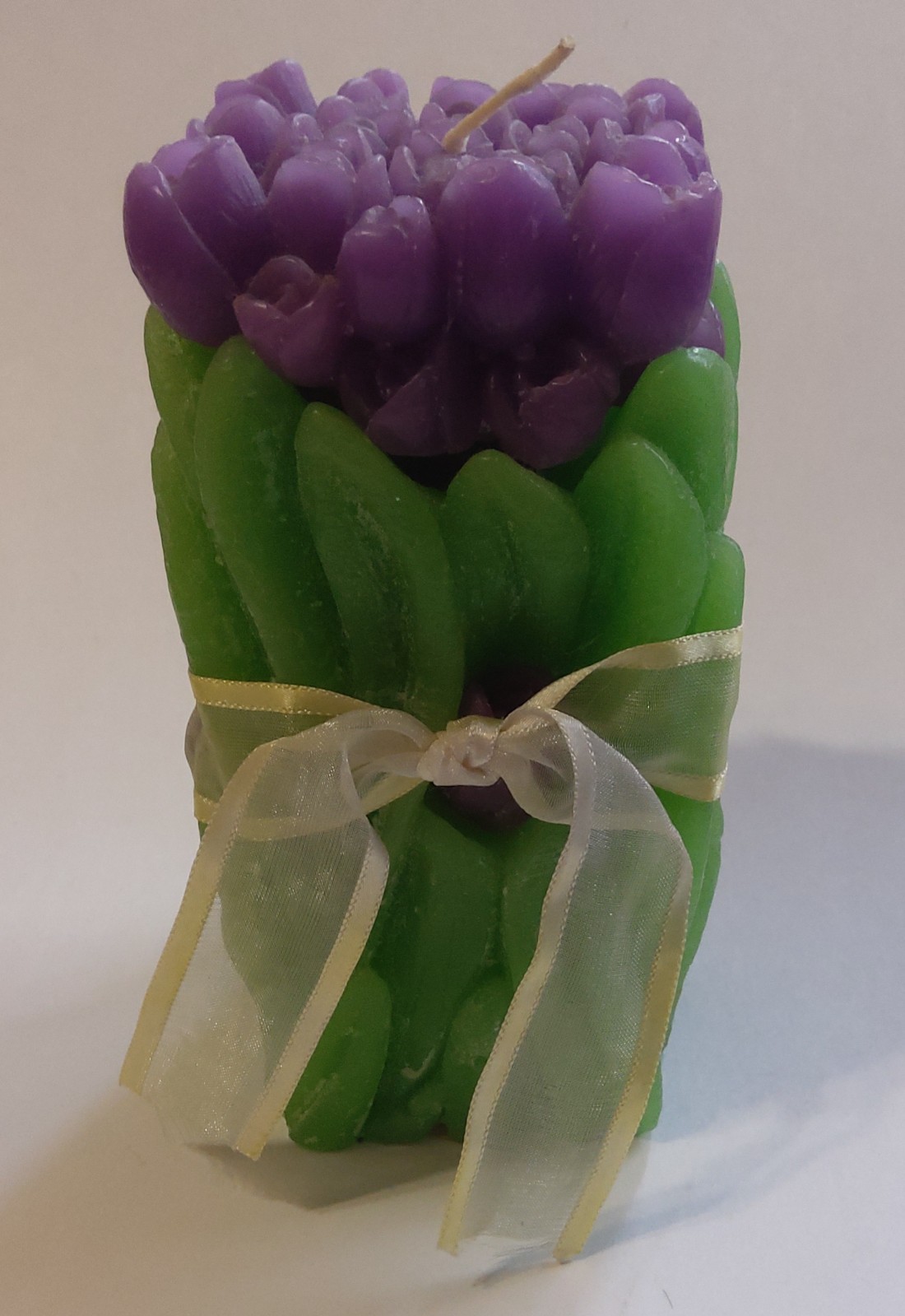 Candle Bouquet of Purple Roses Pillar Candle 6in tall
