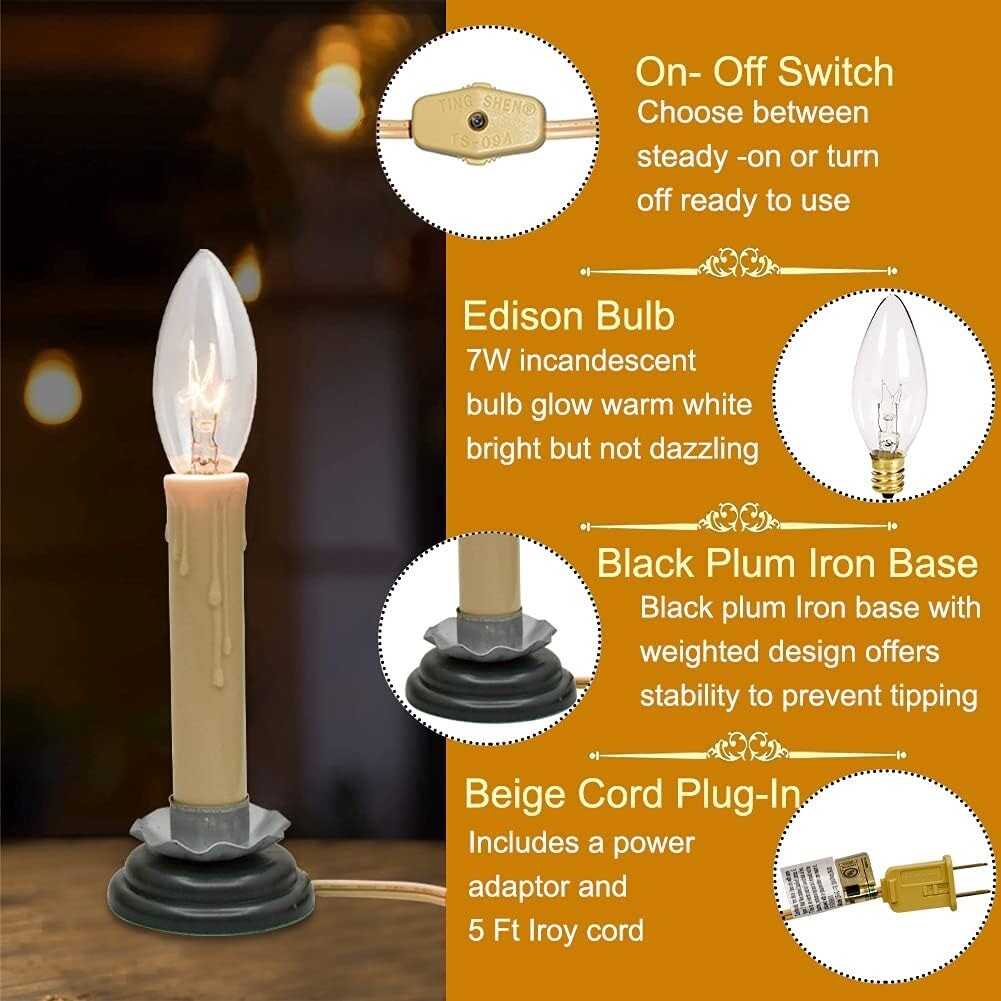 5 Inch Electric Window Candles, Christmas Electric Country Candle Lamps Set of 4