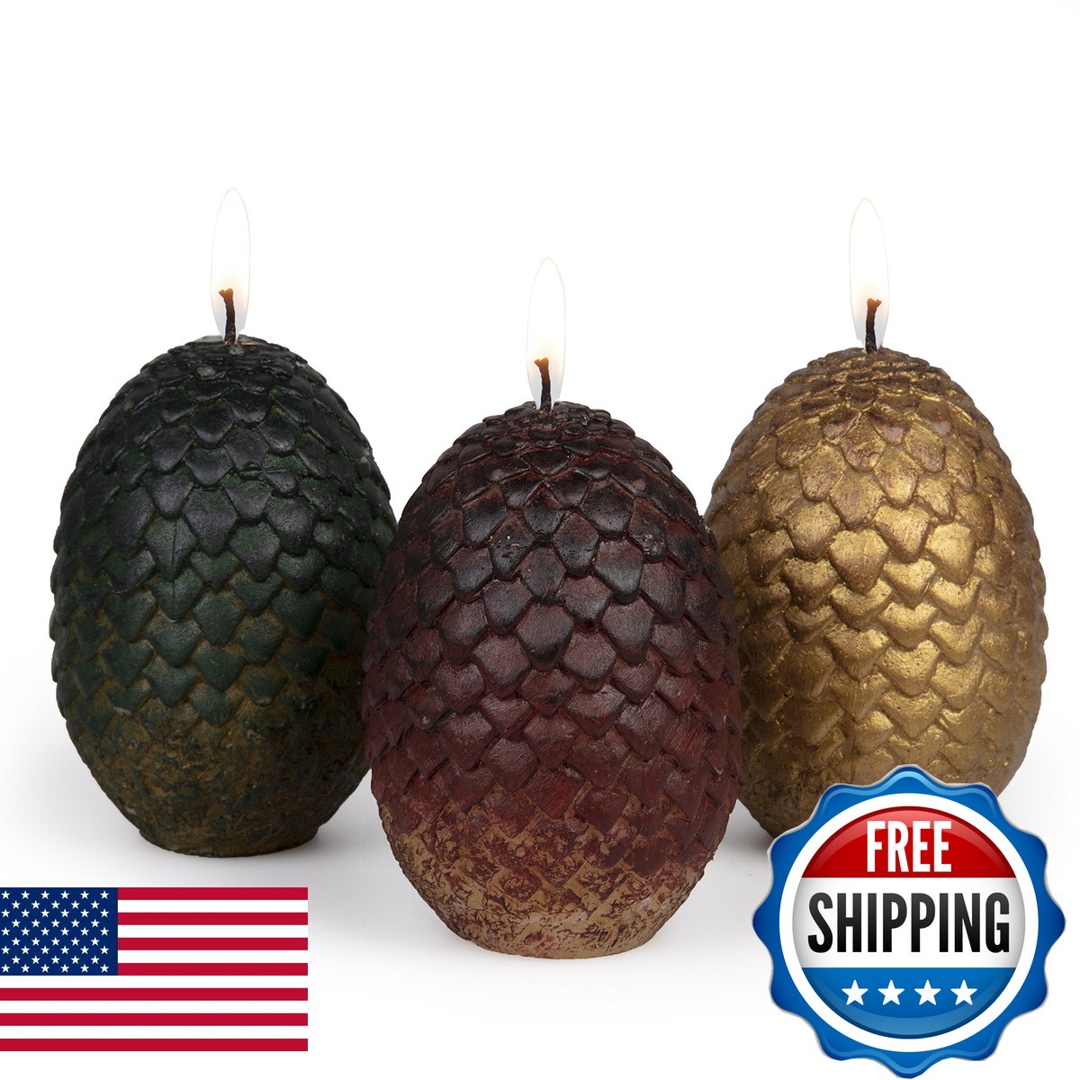 Game of Thrones Dragon Egg Replica Candles Set of 3 – Unscented 2.5″ Each