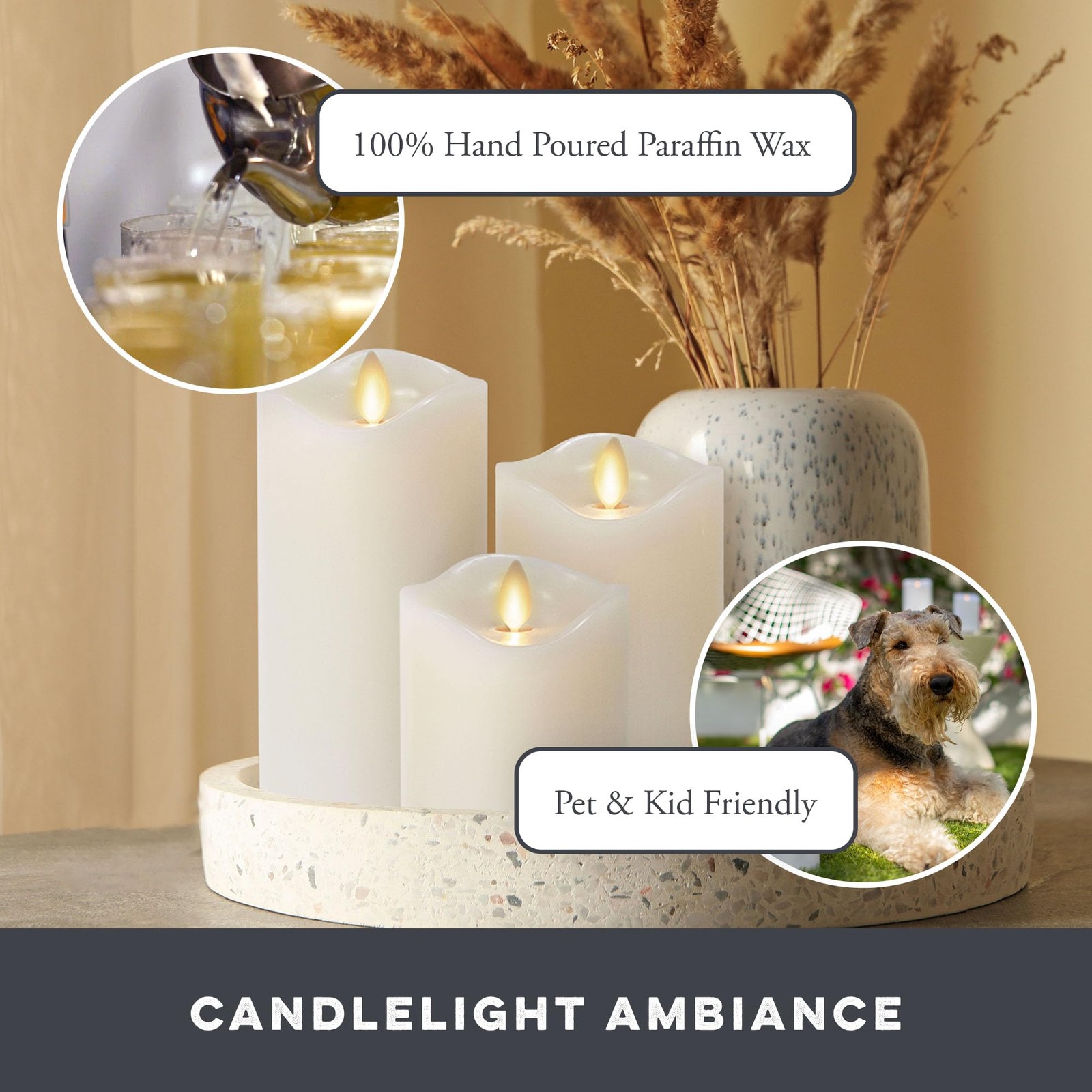 Matchless Candle Co. by Luminara Set of 3 3 x 4.5,5.5,6.5 Flameless LED Flick…