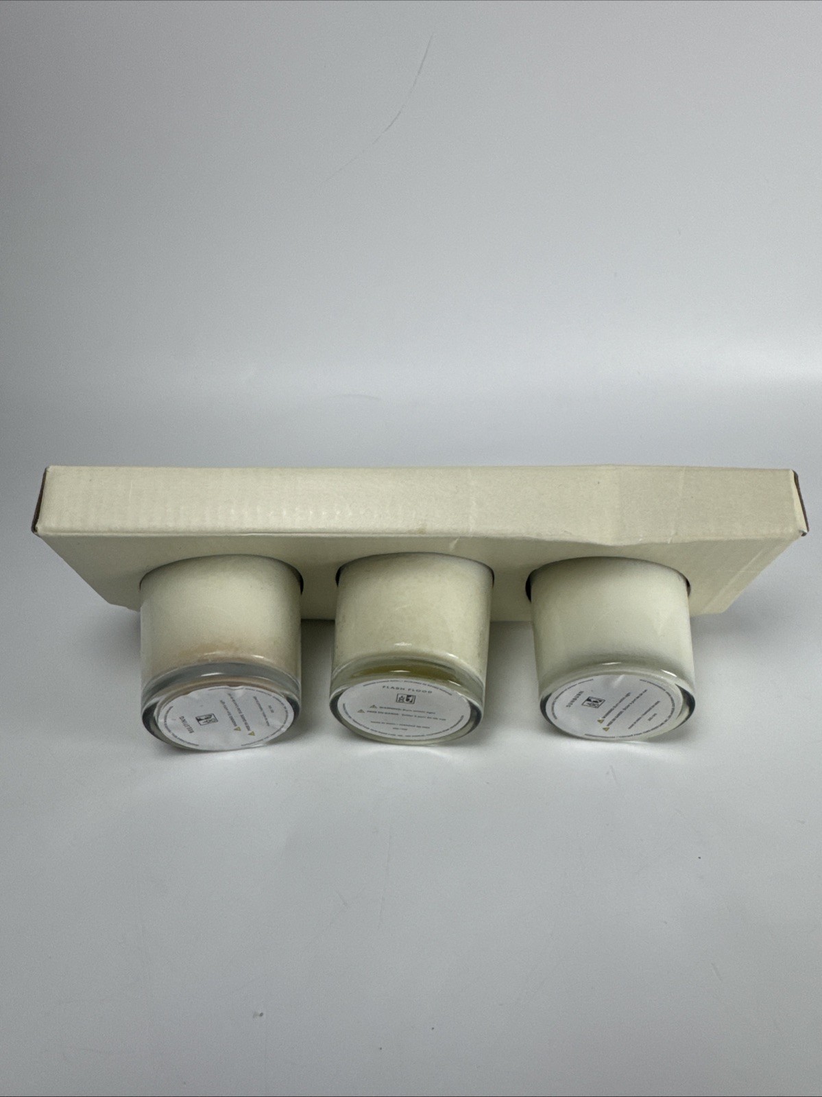 Mood Happens Candle Co 2oz Set of 3 White NOS Bee Sting Flash Flood Sunburn