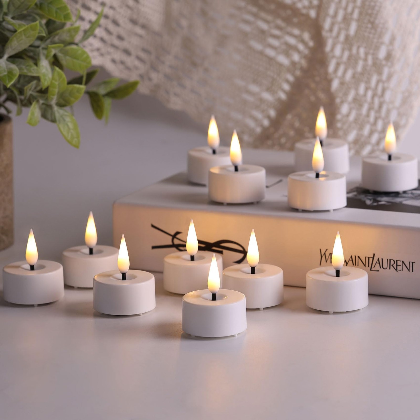 White LED Tealights with Remote Batteries, Flickering Flameless Tea Lights El…