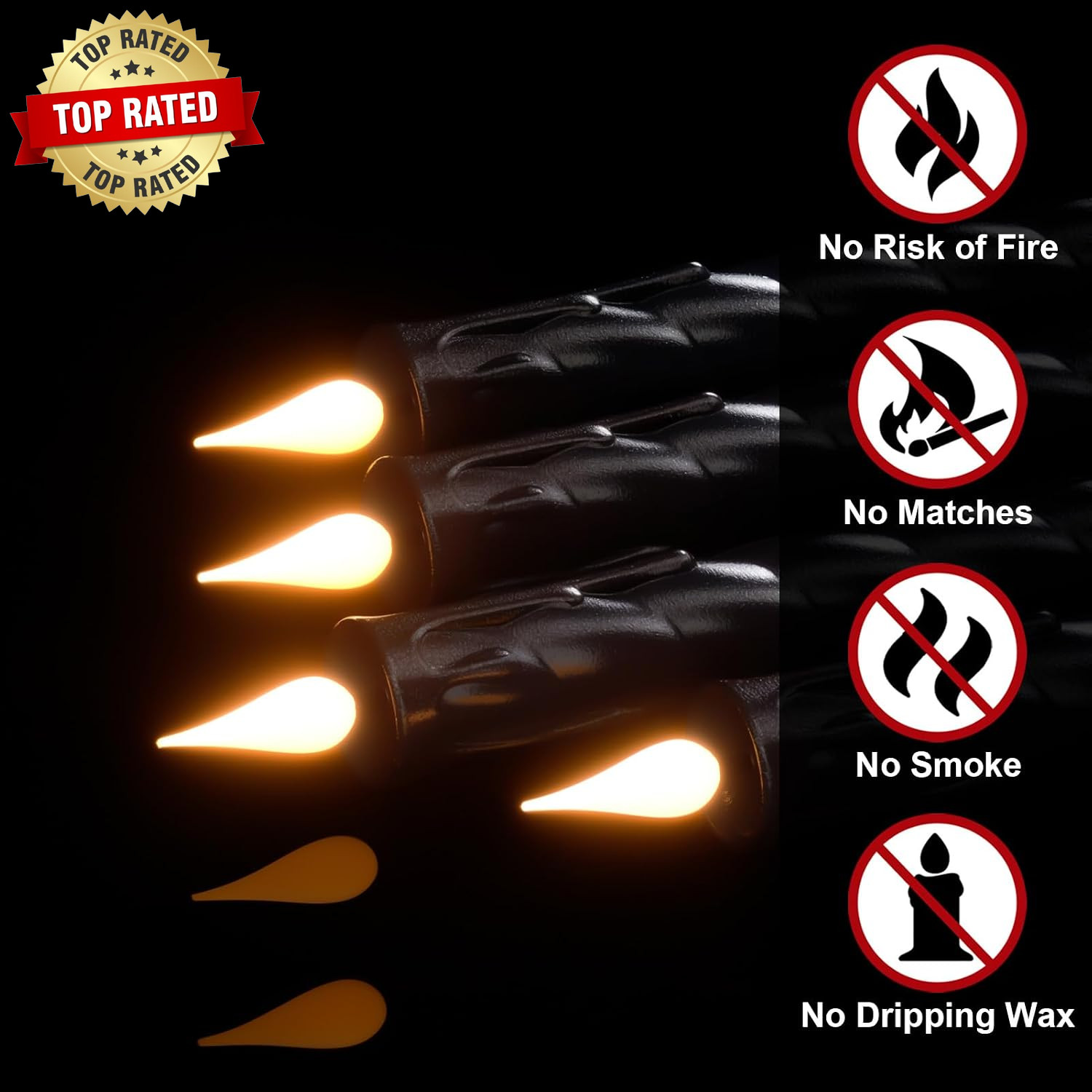 Black Flameless Taper Candles Battery Operated with Remote Timer | 3D Wick Flick