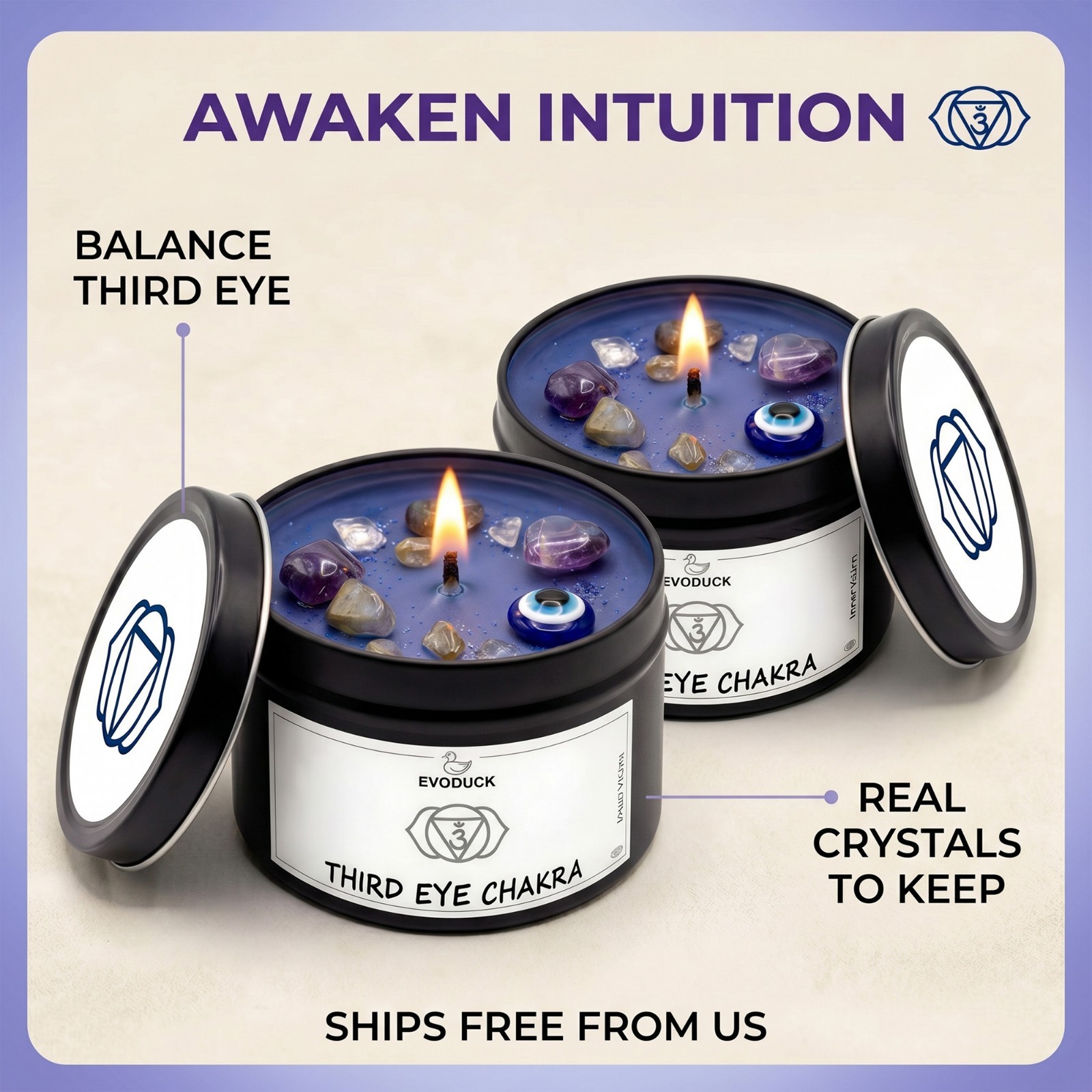2 Pack Third Eye Chakra Crystal Candle Amethyst Reiki Meditation Energy Healing
