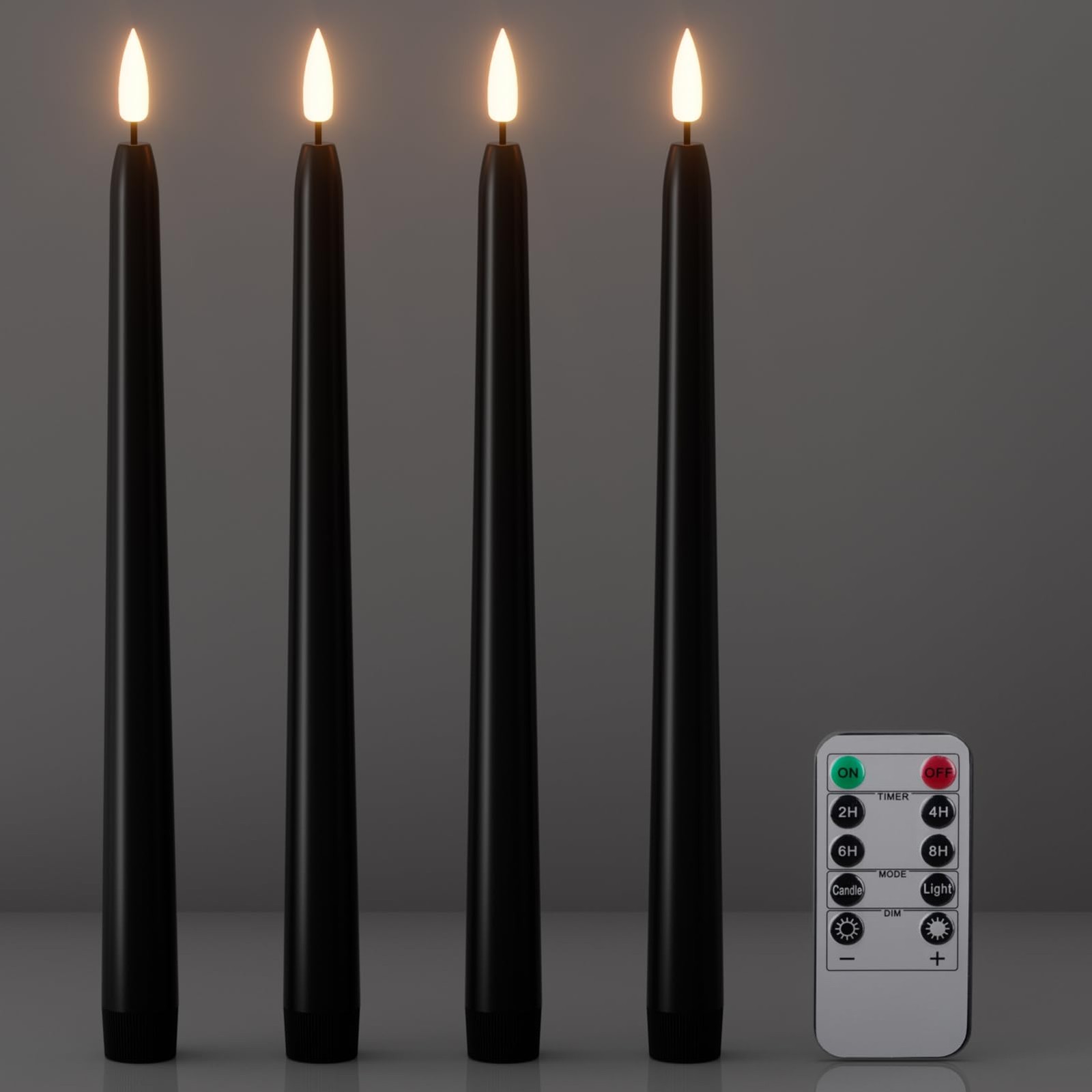 Halloween Flameless Taper Candles with Remote & Timer, 4 Pack Black Candles B…