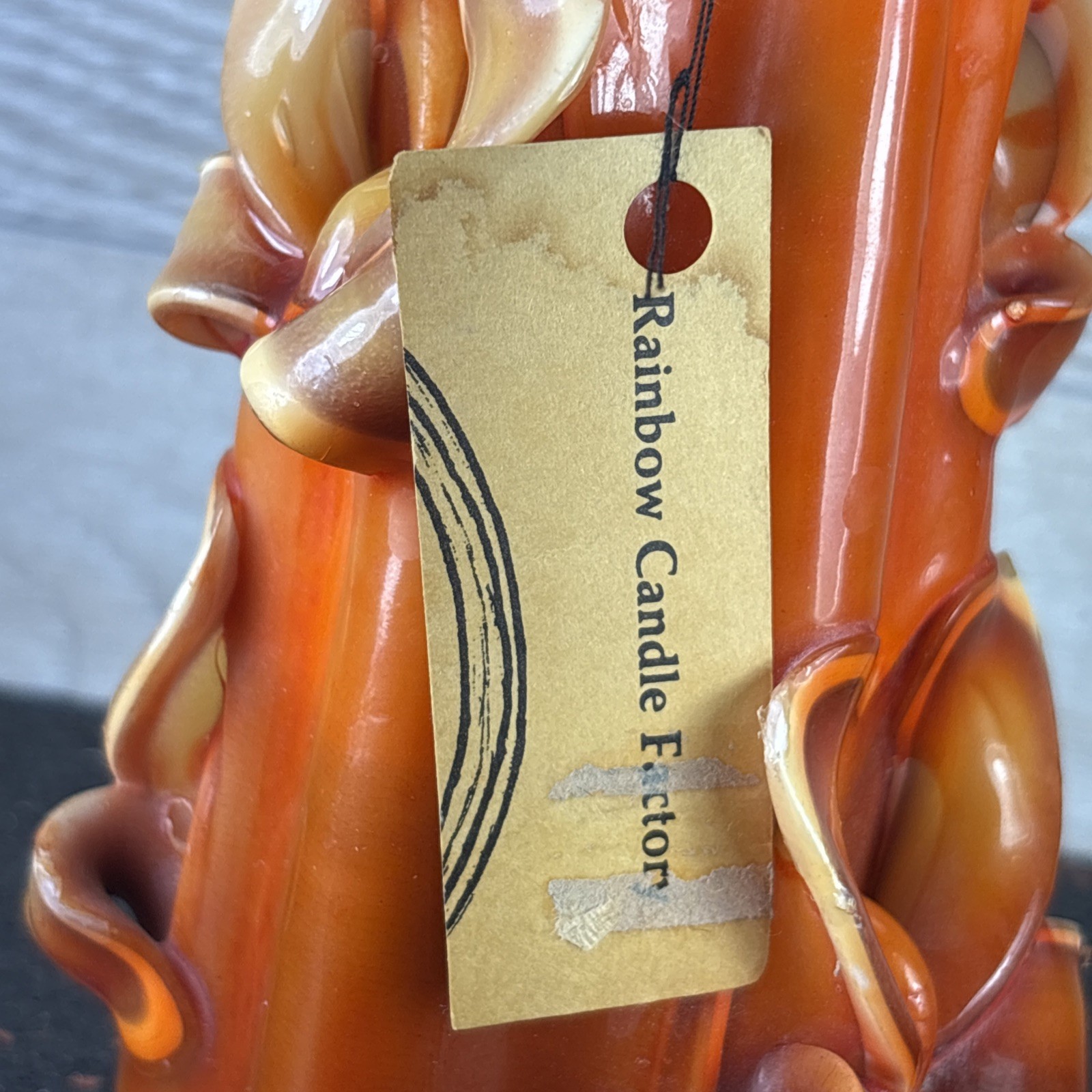 Vintage Candle Art Hand Carved Art Deco Theme, Beige Orange Brown 6” Tall