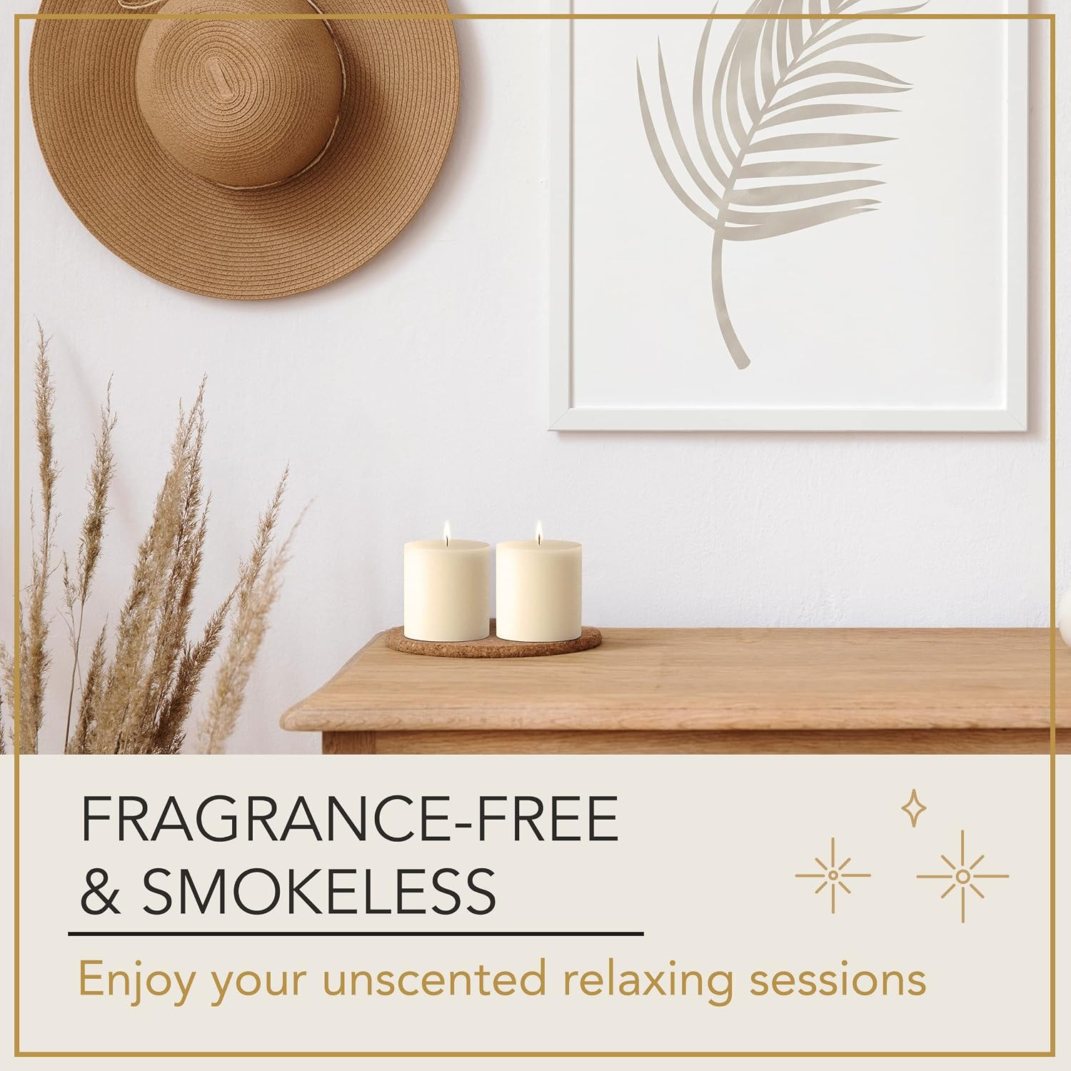 Melt Candle Ivory Pillar Candles, Unscented, 3 Pack, 3 X 4 Inch | up to 55-Hour