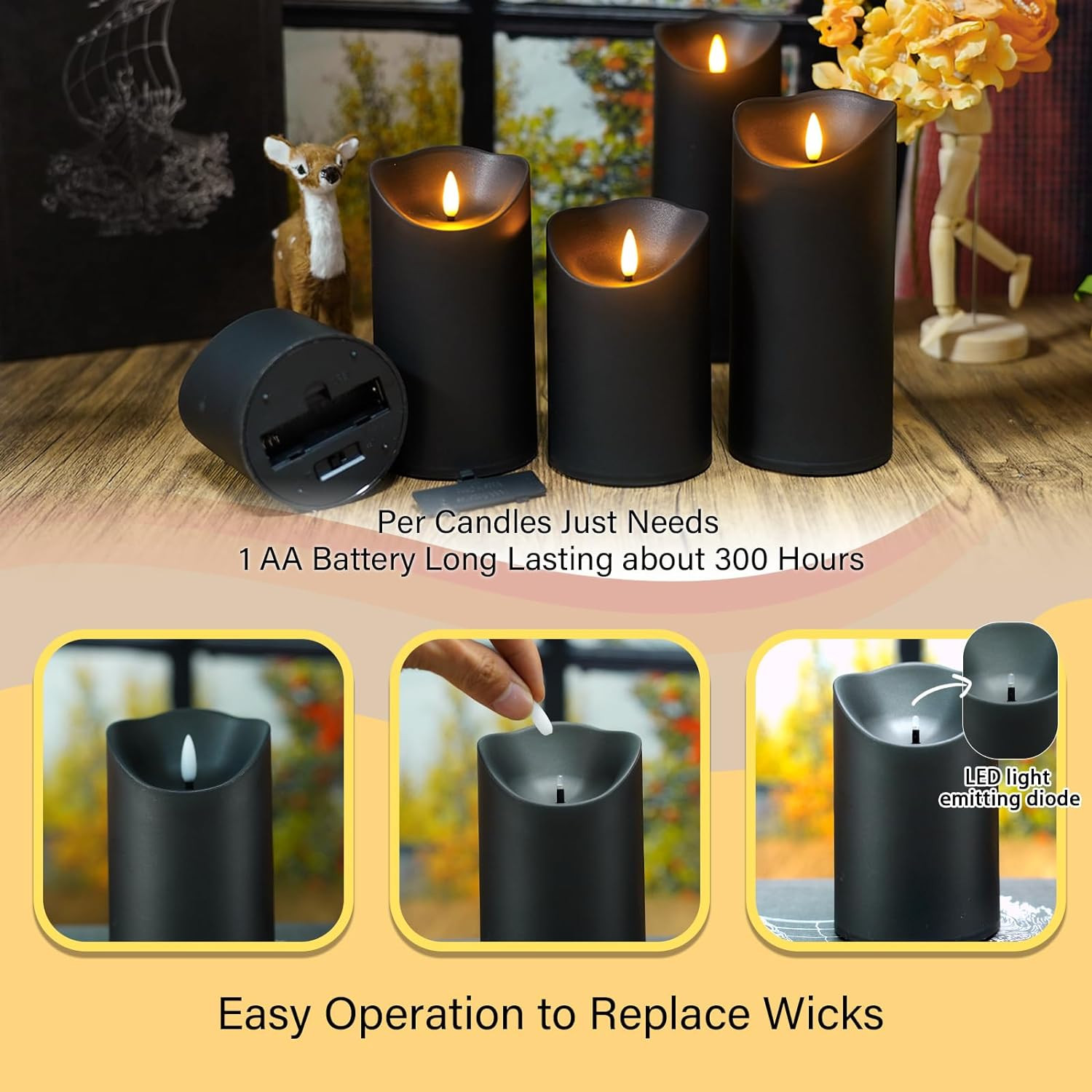 Flameless Candles with Remote, Battery Operated Flickering Flameless Candles, LE