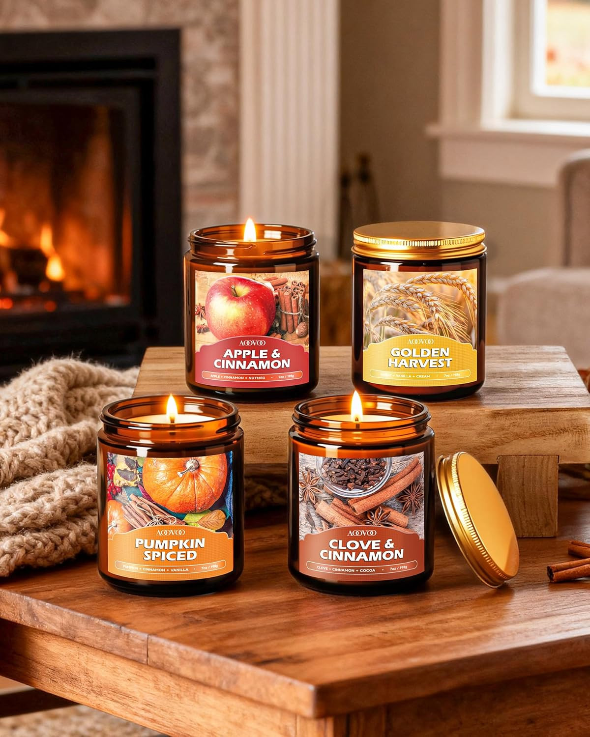 Fall Candles Set – 4 Pack Candles for Home Scented, 28 Oz Natural Soy Wax 200 Ho