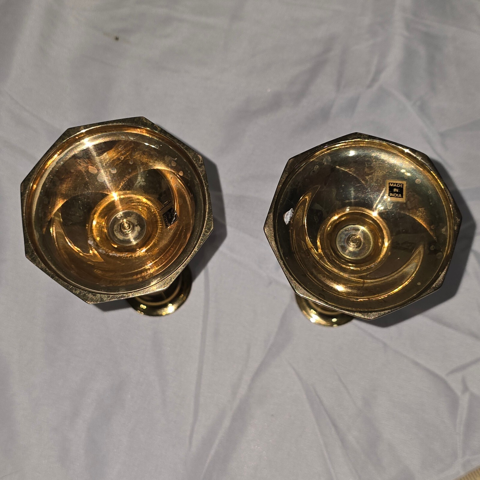 Vintage Solid Brass Taper Candlestick Holders Pair Octagonal Base Made in India