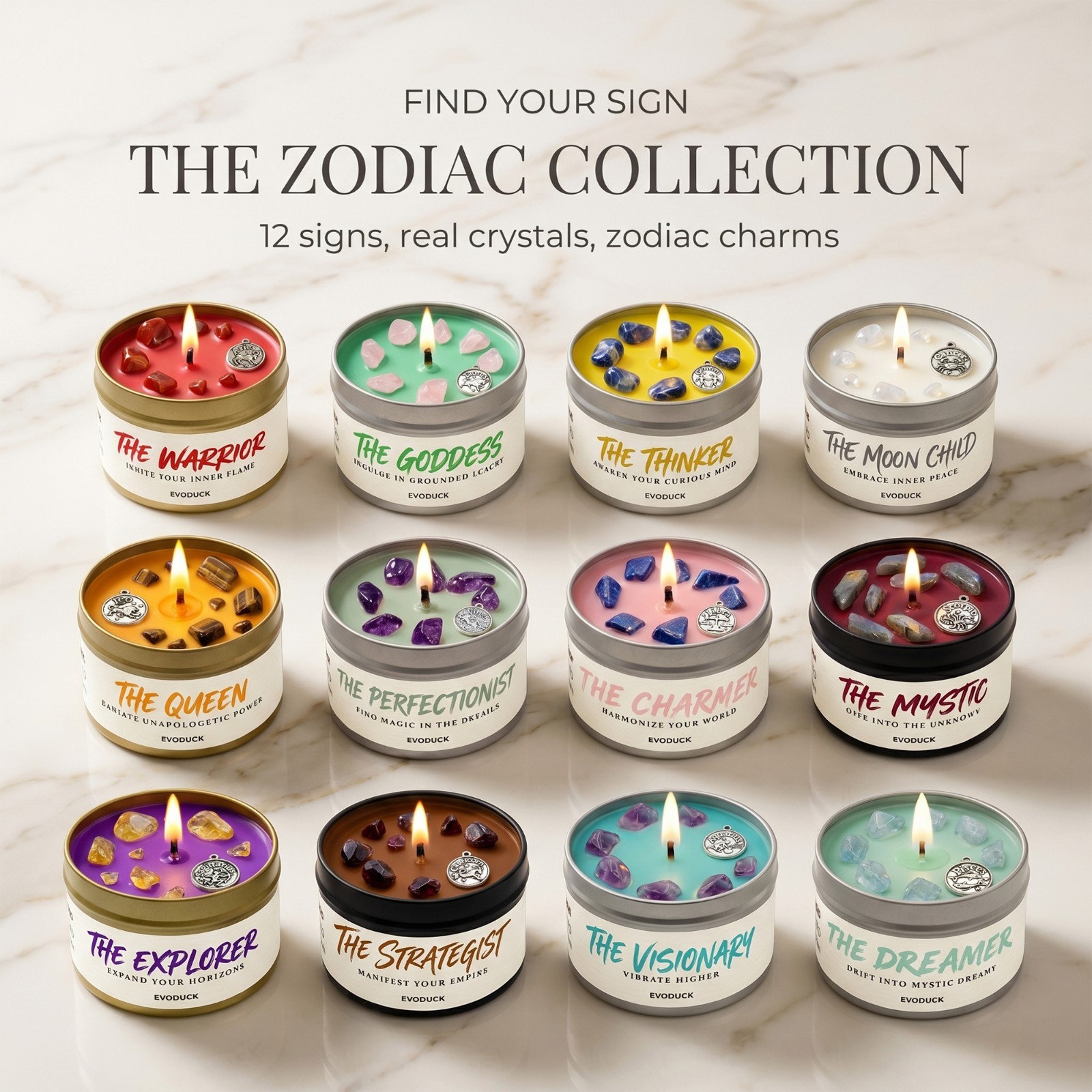 2 Pack Pisces Zodiac Candle Crystal Soy Astrology Birthday Gift Celestial