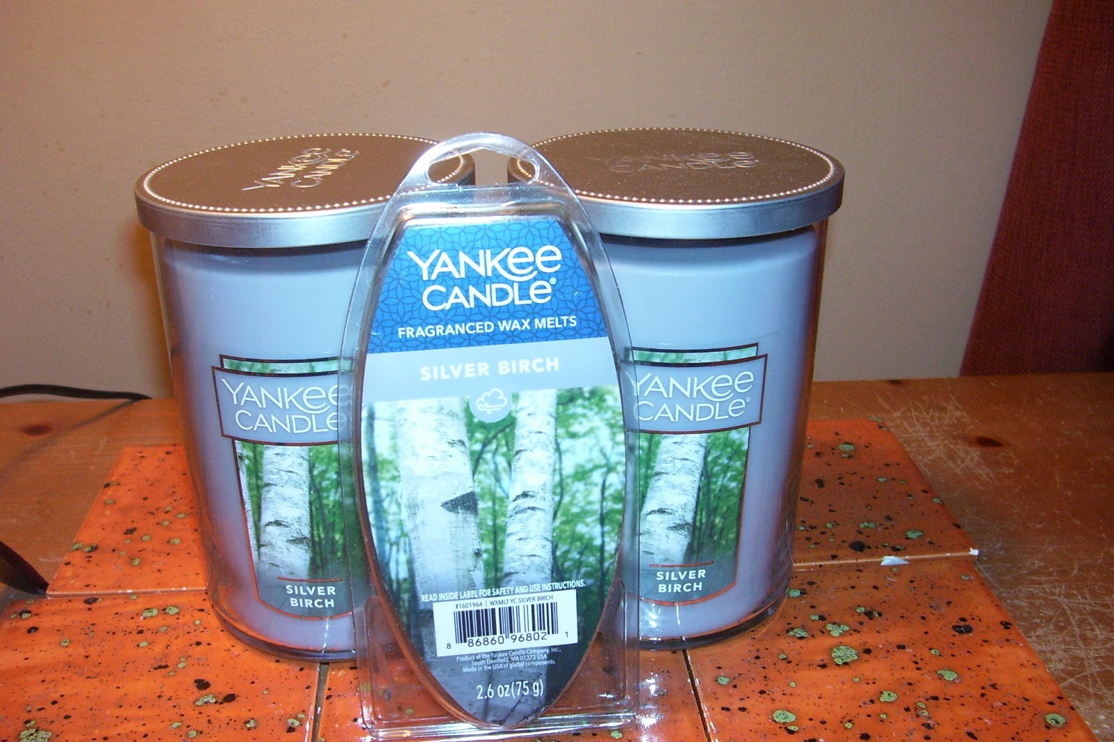 yankee candle 2-22oz TUMBLERS SILVER BIRCH + PKG WAX MELTS