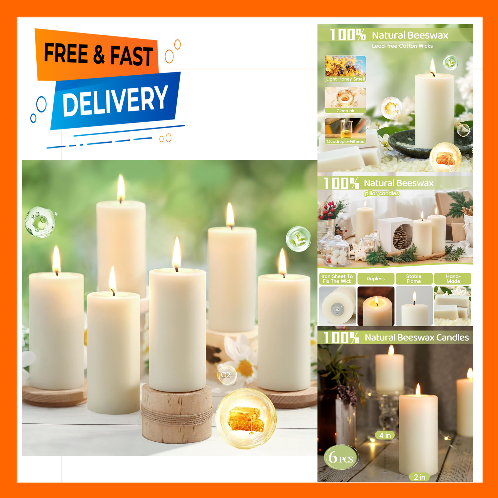 Beeswax Candle Bulk 2×4 Inch Unscented White Long Burning Dripless Smoke-Free
