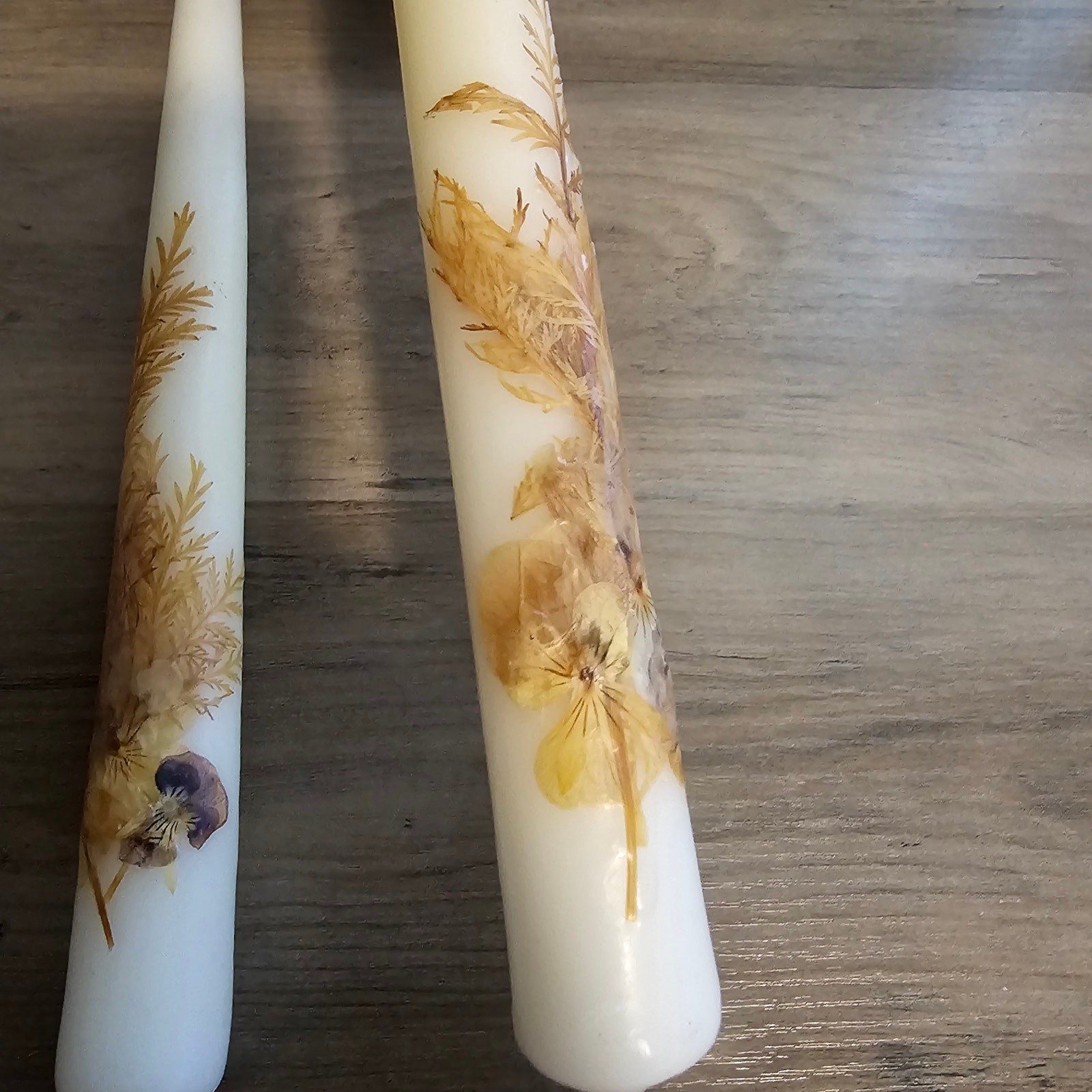 Vintage Homestead Gardens Alaska Pressed Flower Botanical Wax Taper Candles Set