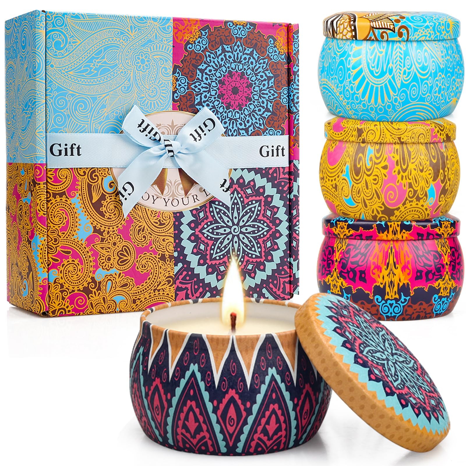 Scented Candle Gift Set 4 Pack Soy Wax Lavender Fig Lemon Spring Aromatherapy