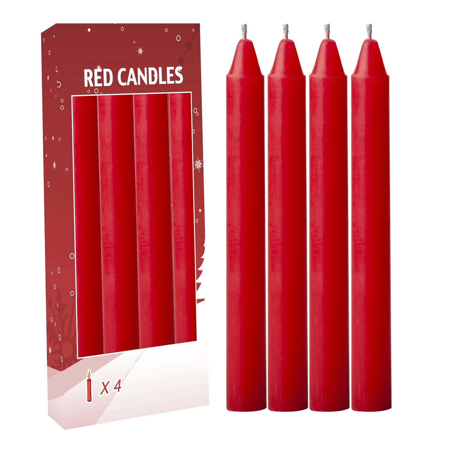 Red Taper Candles 4 Pcs 7.75 In Tall 3/4 In Smokeless Dinner Wedding Party Decor