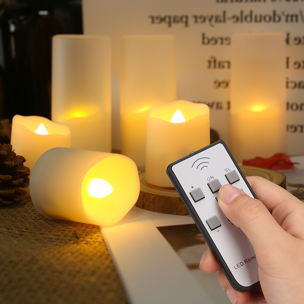 6PCS Rechargeable Flameless Flickering LED Candles Tea Lights with Timer Remote