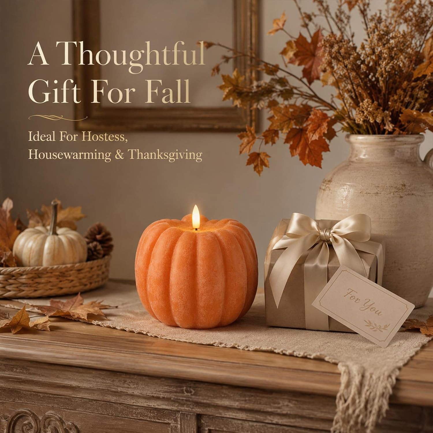 Fall Decorations for Home – Flameless Pumpkin Candles with Remote Timer, Realist