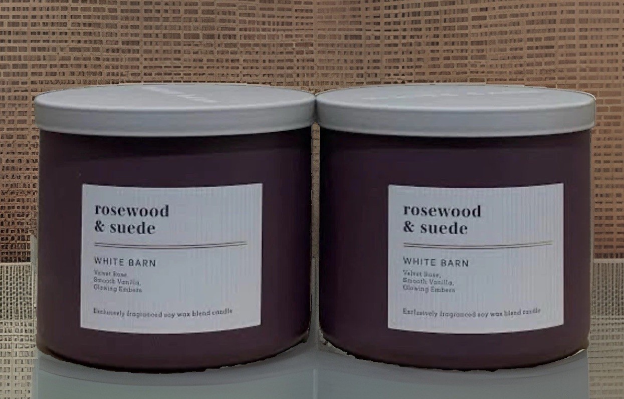 LOT OF 2 Bath & Body Works Rosewood & Suede 3 Wick Candles 14.5 oz New FREE SHIP
