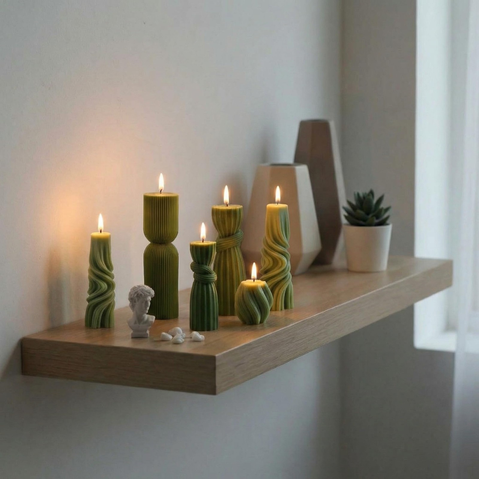 Threlaco 6 Pcs Pillar Candles Decorative Modern Aesthetic Ribbed Candle Set C…