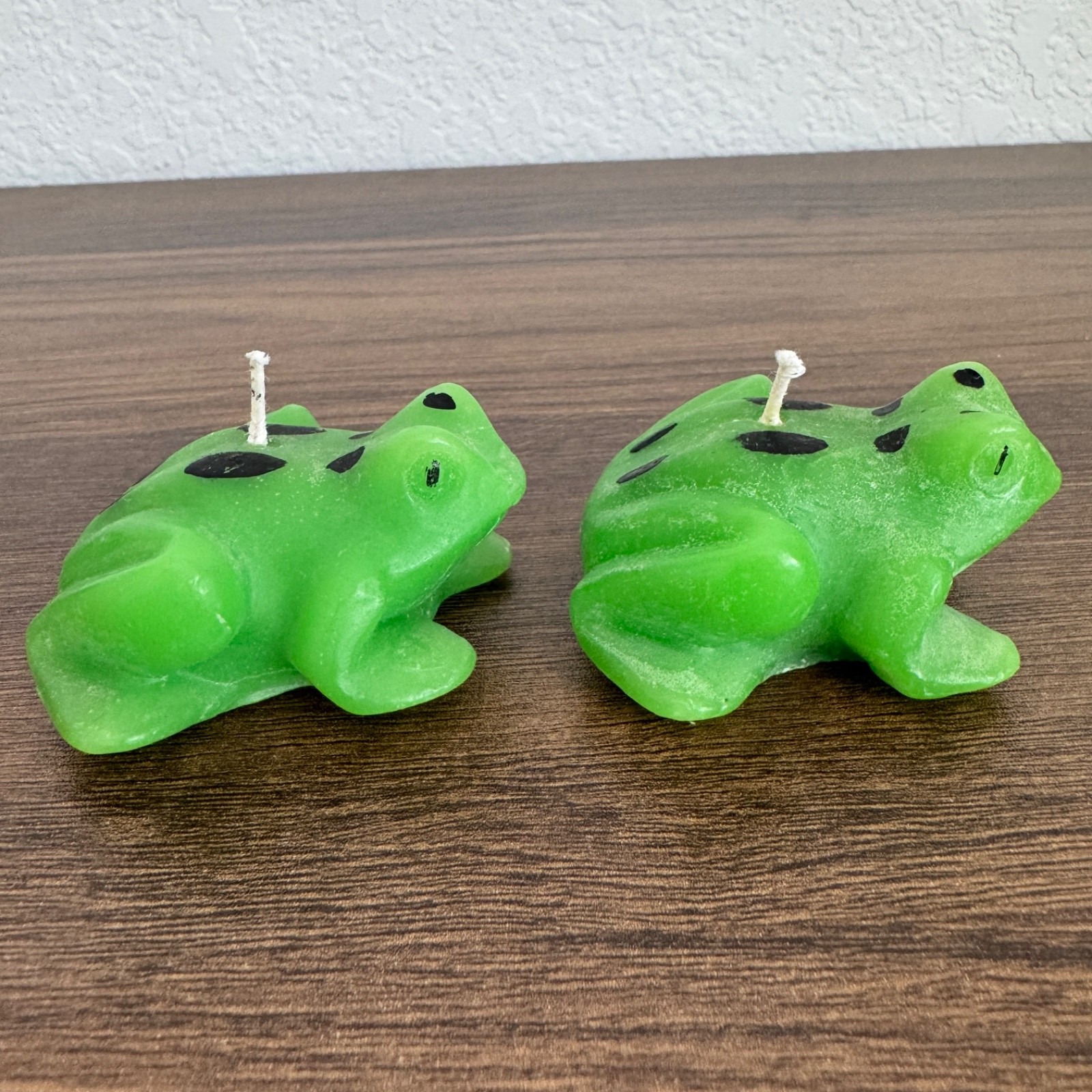 Vintage Molded Wax Candle Frog Shaped Green with Spots Small Never Lit_Set of 2