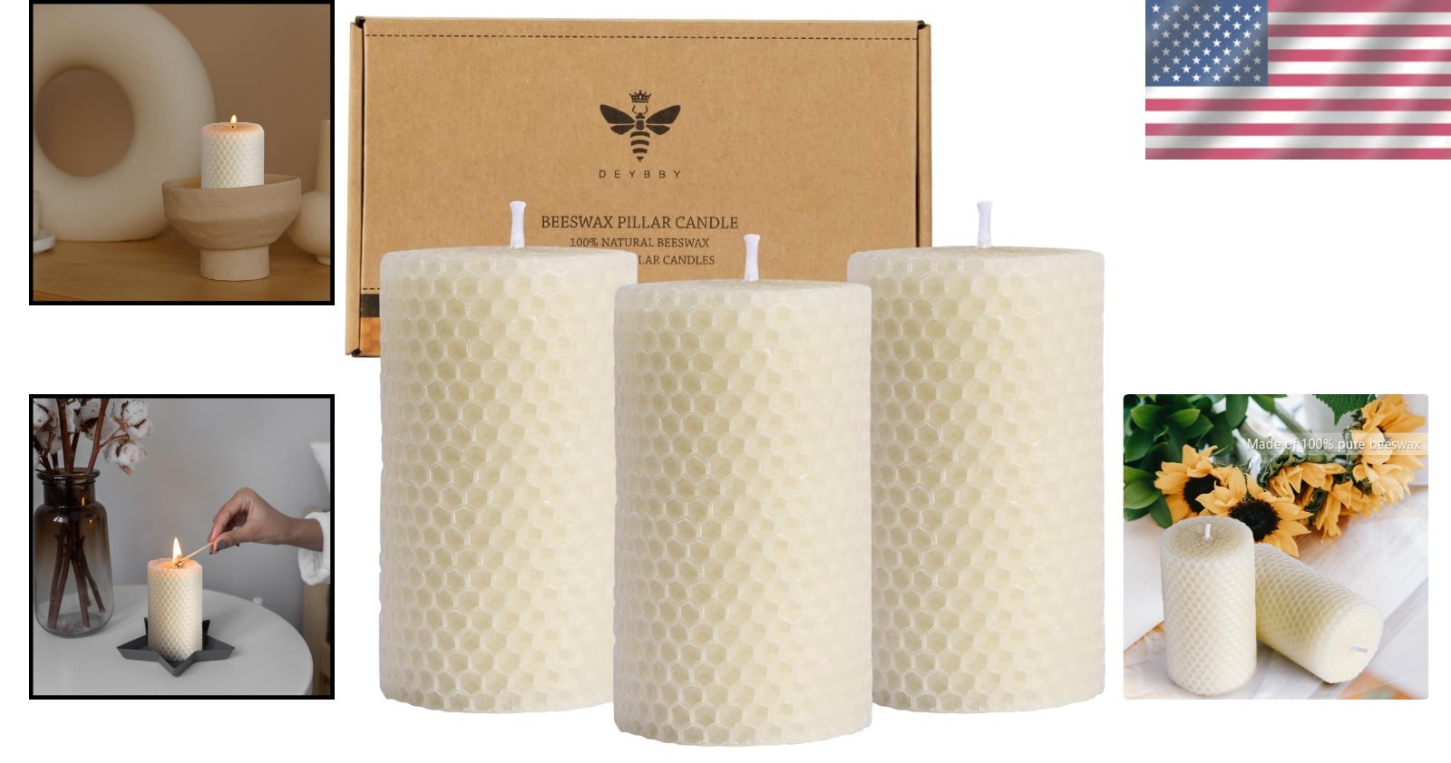 Classic Handmade Beeswax Pillar Candles – Unscented Elegance in 3 Count