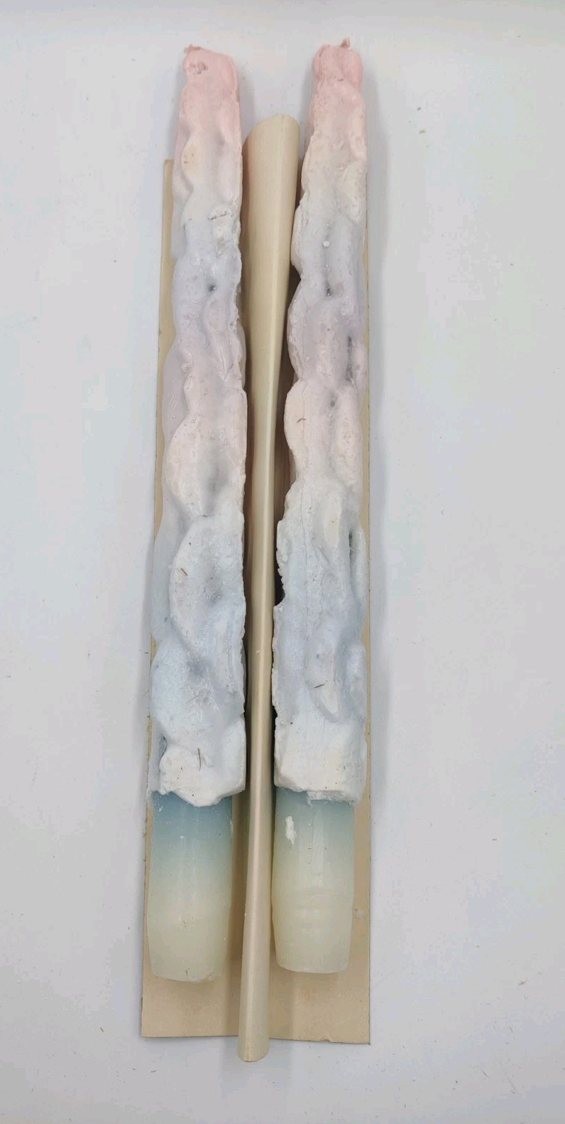 Vintage Colorful Rainbow Drip Taper Candles Cotton Wick Pair 12″ Unused *Cracked