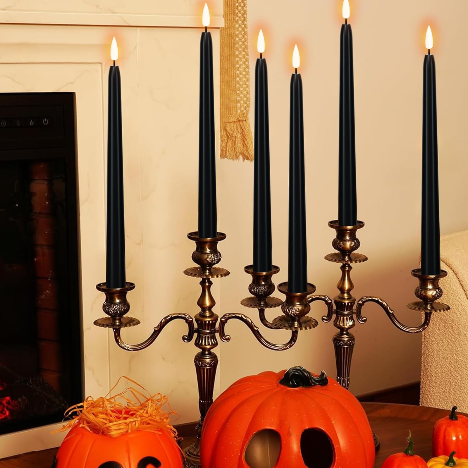 Halloween Flameless Taper Candles with Remote & Timer, 4 Pack Black Candles B…
