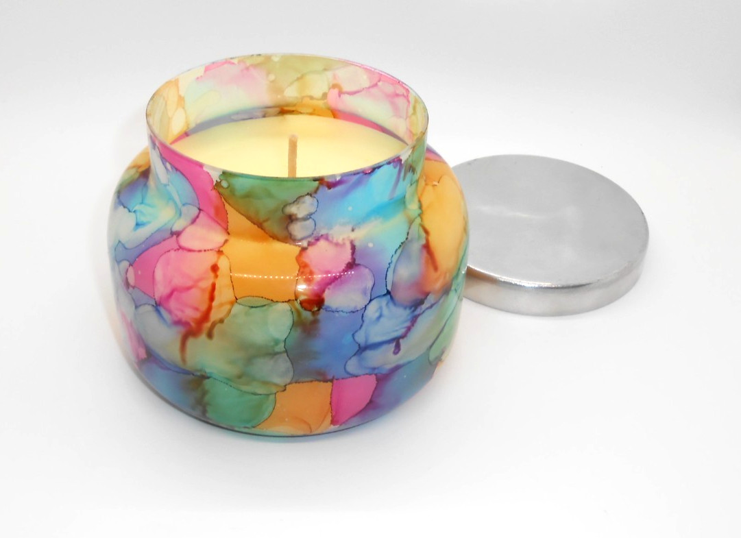 Capri Blue Volcano Rainbow Watercolor Jar Candle 19 oz