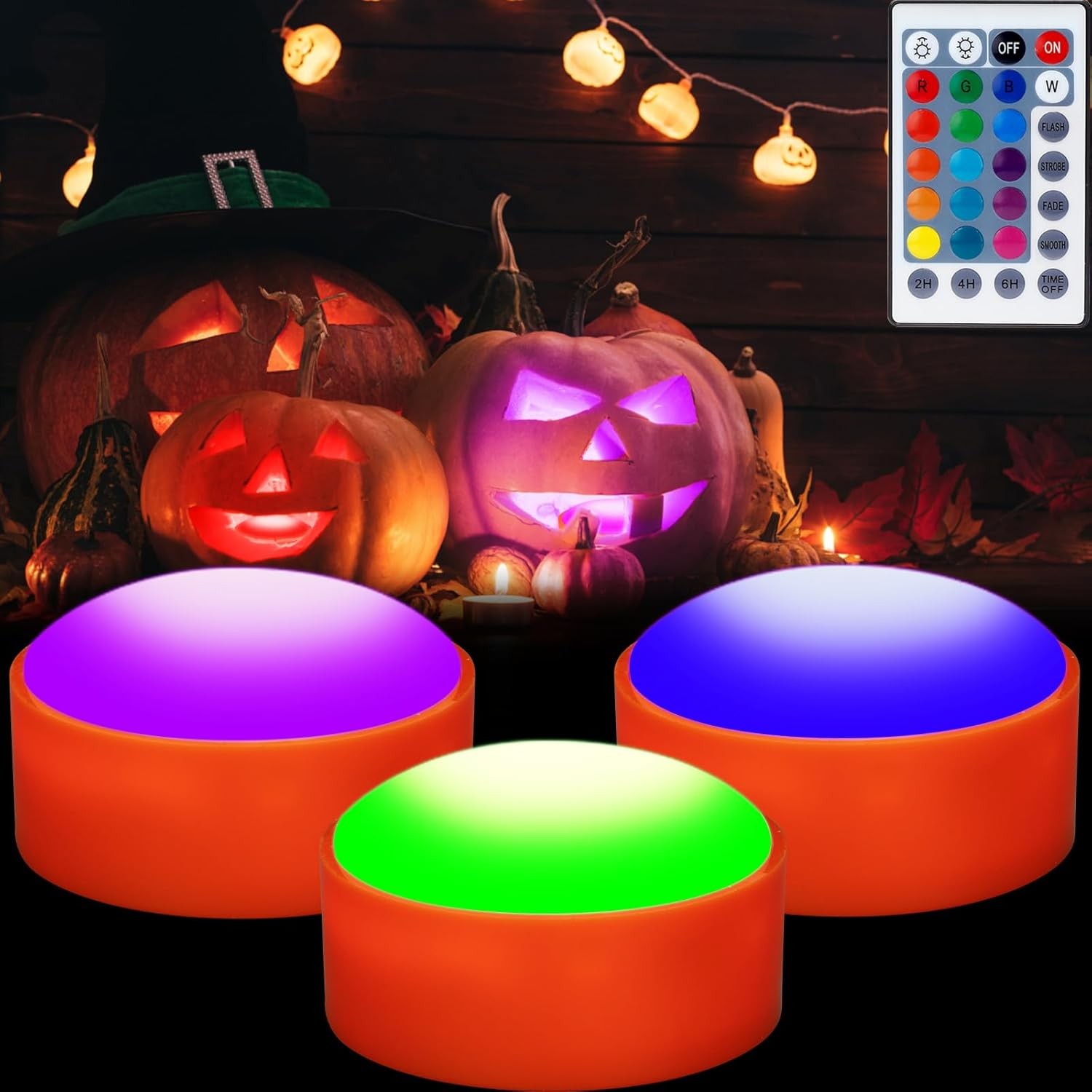 Litake Halloween Jack-O-Lantern Lights, Dimmable RGB Color Changing 3 pack