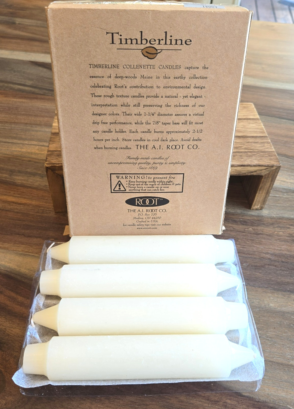 Root Timberline Collenette Candles 7″ Ivory Set of 4 New In Box