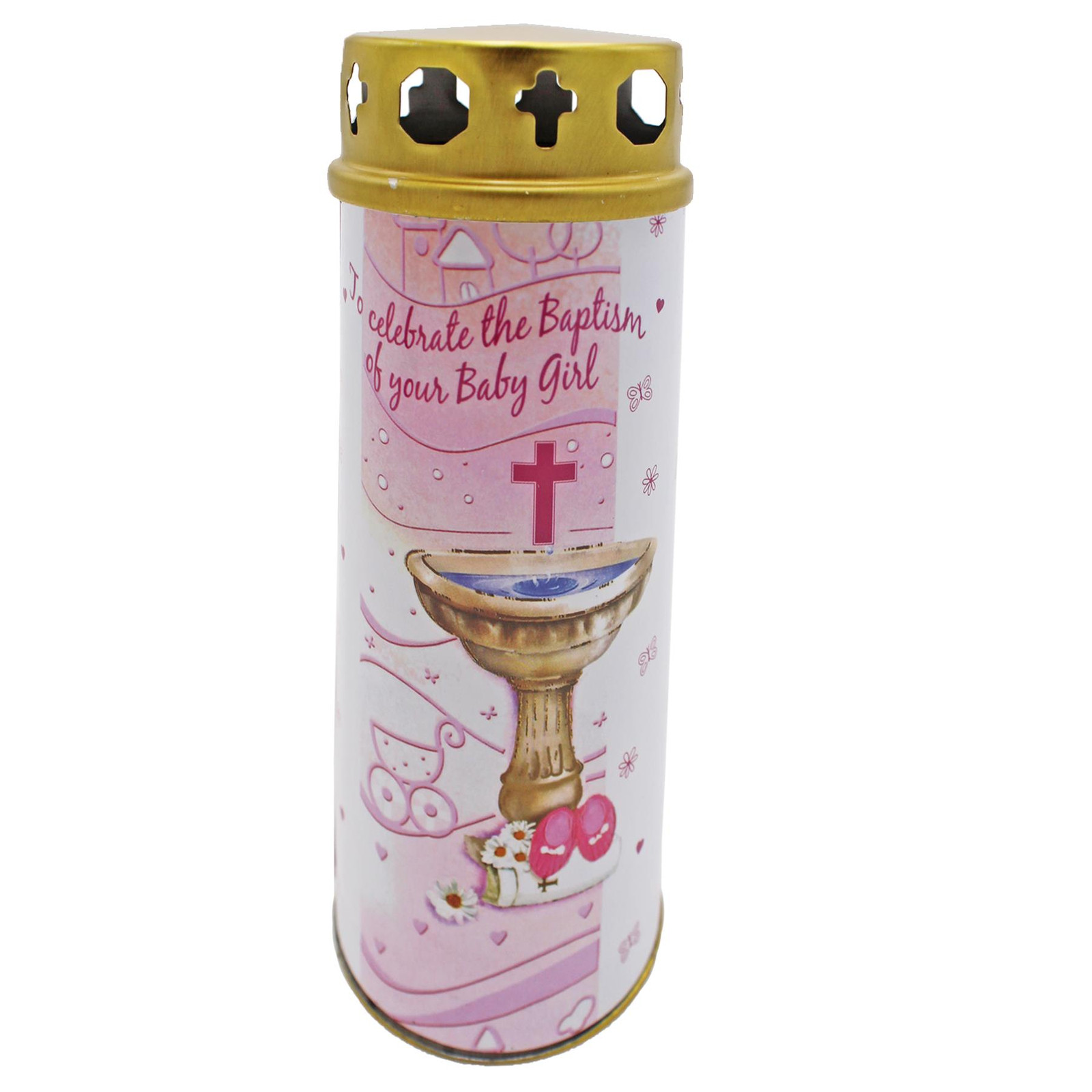 Baptism Pillar Candle and Windproof Cap And Prayer – Baby Girl