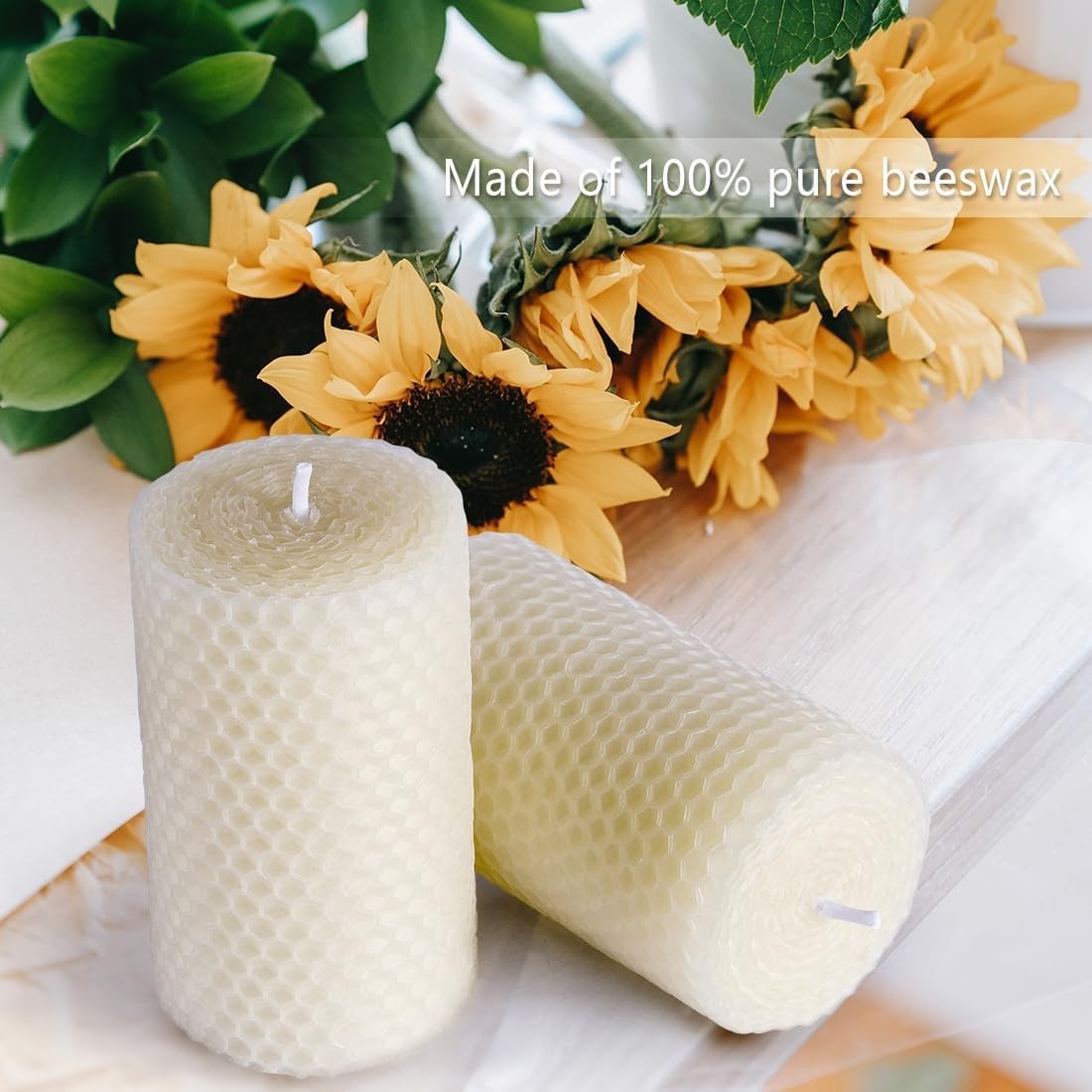 Classic Handmade Beeswax Pillar Candles – Unscented Elegance in 3 Count
