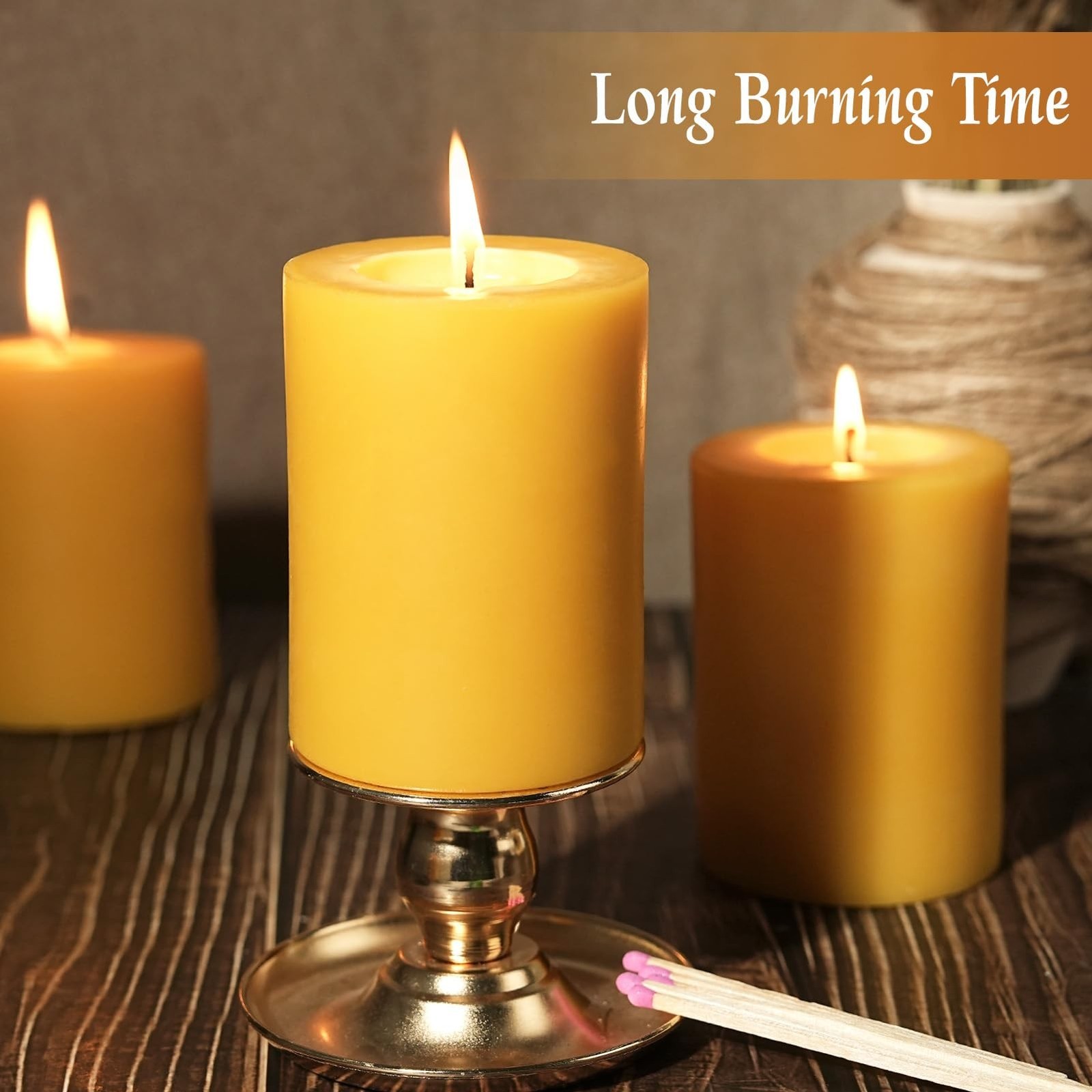 Capaniel Natural Beeswax Pillar Candles, 2 Pack, 3 x 4 Inch, 120 Hours Total