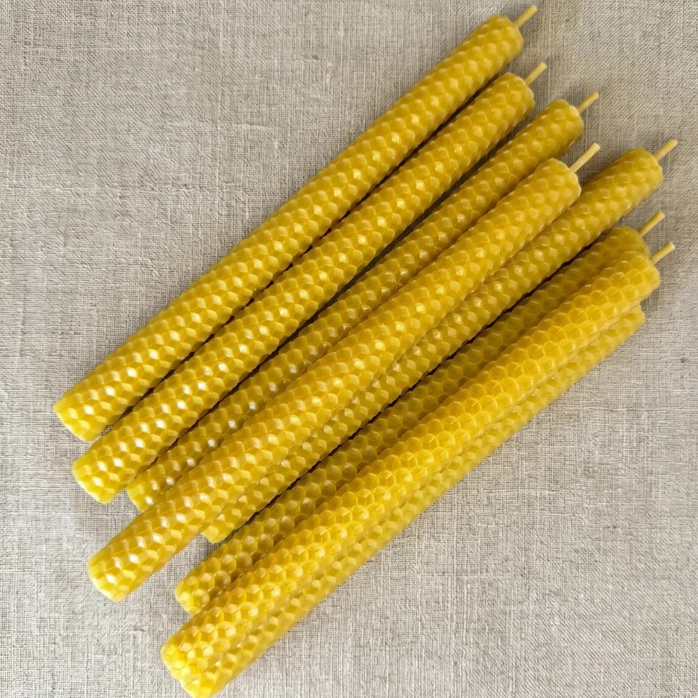 Beeswax Taper Candles 8in Hand Rolled Natural Honeycomb Set 6 12 24