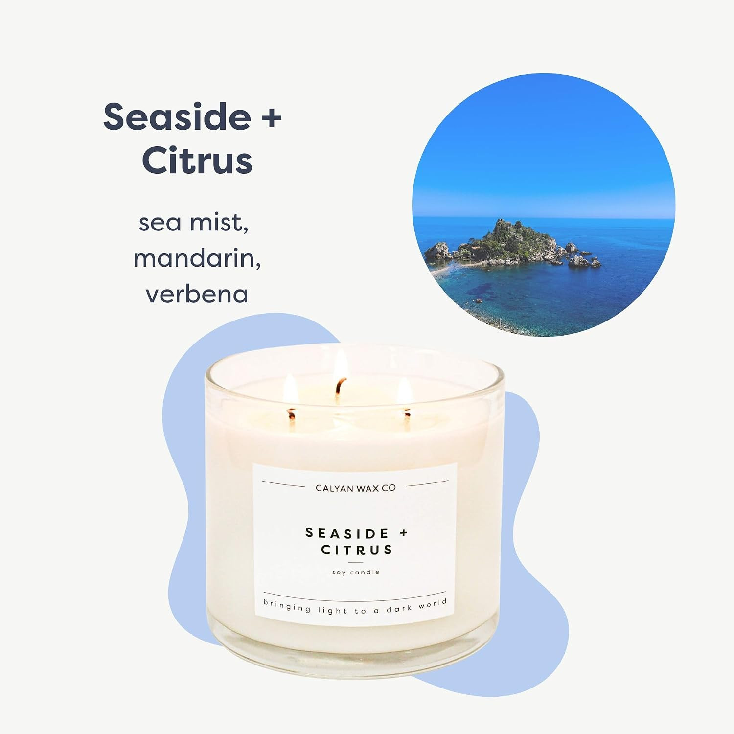 Seaside & Citrus 3 Wick Scented Candle – 43 Hour Burn – Luxury 3 Wick Soy Candle