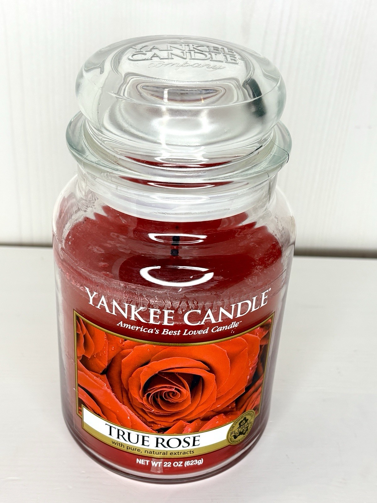 Yankee Candle True Rose Large 22 oz Glass Jar White Label Partially Used