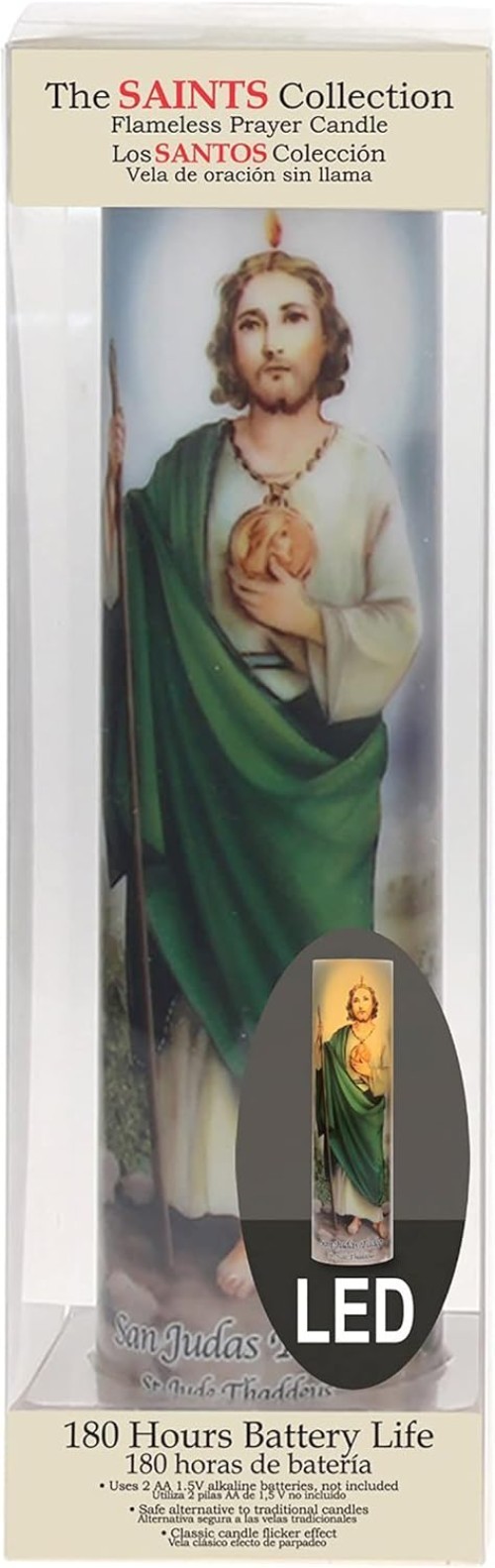 St. Jude Prayer Candle with Flickering LED & Cordless Design for Elegant Decor