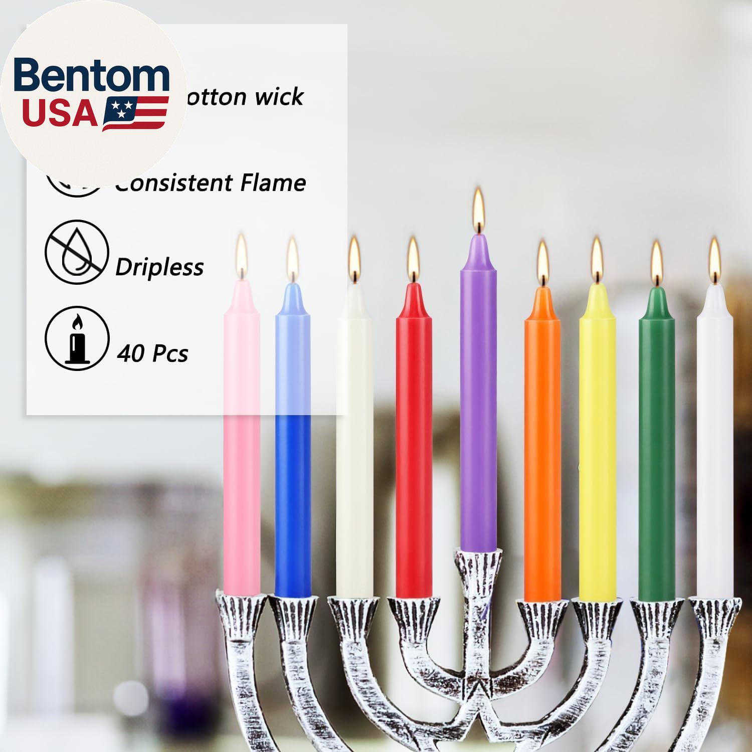 40 Pack Spell Chime Candles-4 Inch Multi-Colored Taper Candles Sticks-For Home D