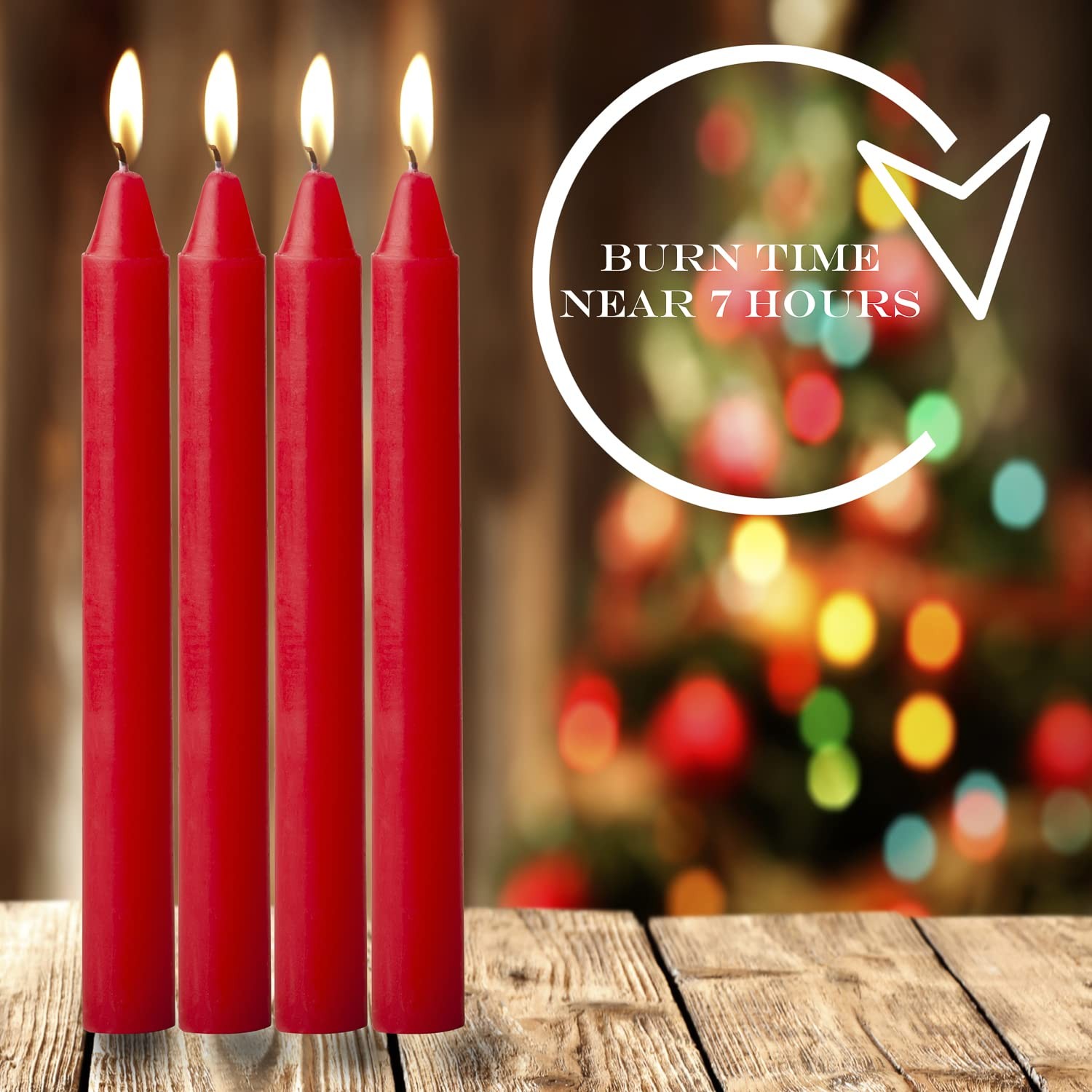 Red Taper Candles 4 Pcs 7.75 In Tall 3/4 In Smokeless Dinner Wedding Party Decor