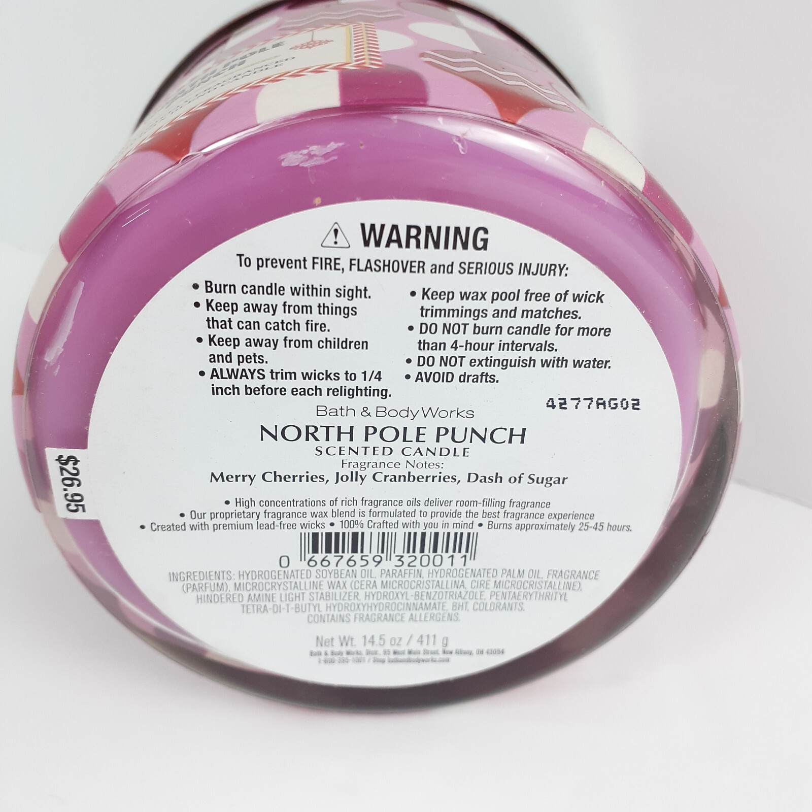 Bath & Body Works North Pole Punch Scented 3 Wick Candle Burns 25-45 Hrs 14.5oz