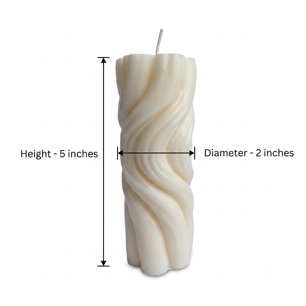 Elegant Twisted Pillar Soy Wax Candle – Off White, Rose Scented, 5″