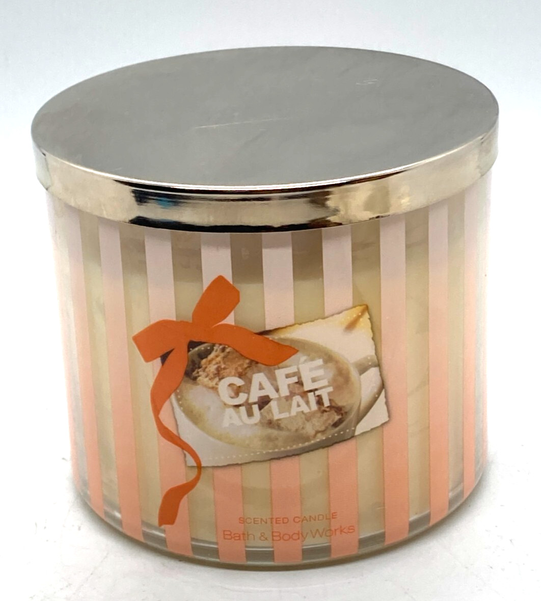 HTF Bath & Body Works Cafe Au Lait 3 Wick Candle Unused 14.5 oz made in Canada